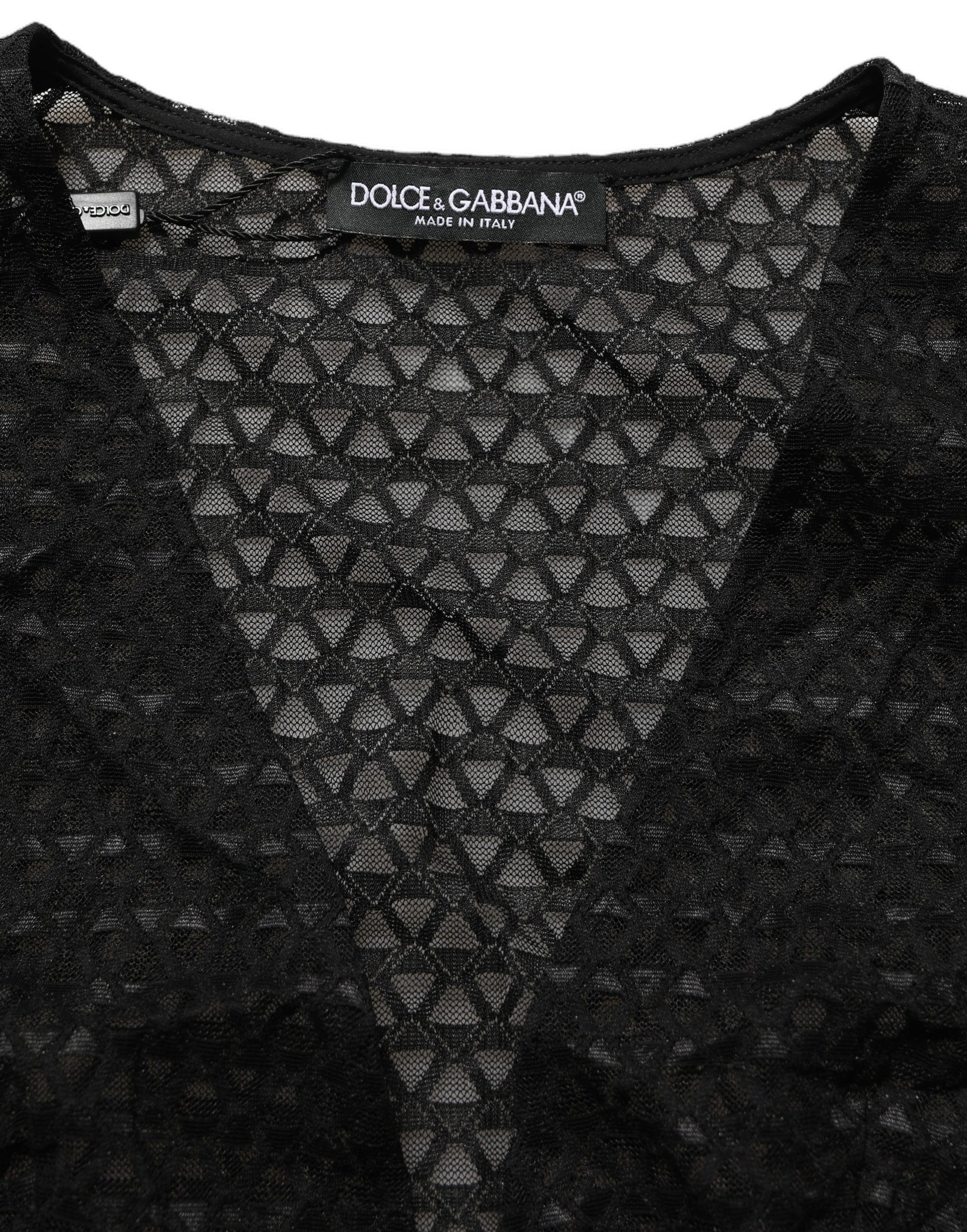Black Nylon Fishnet Long Sleeve Cropped Top