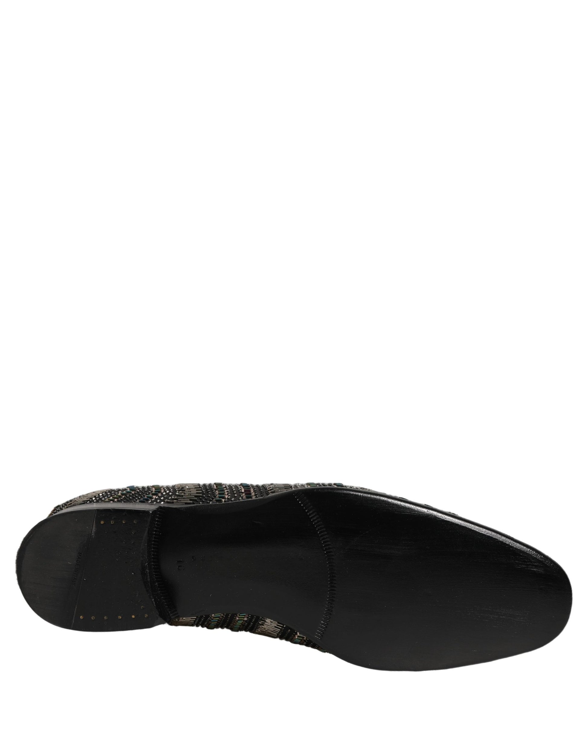 Black Silver Embellished Slip On Loafers Shoes