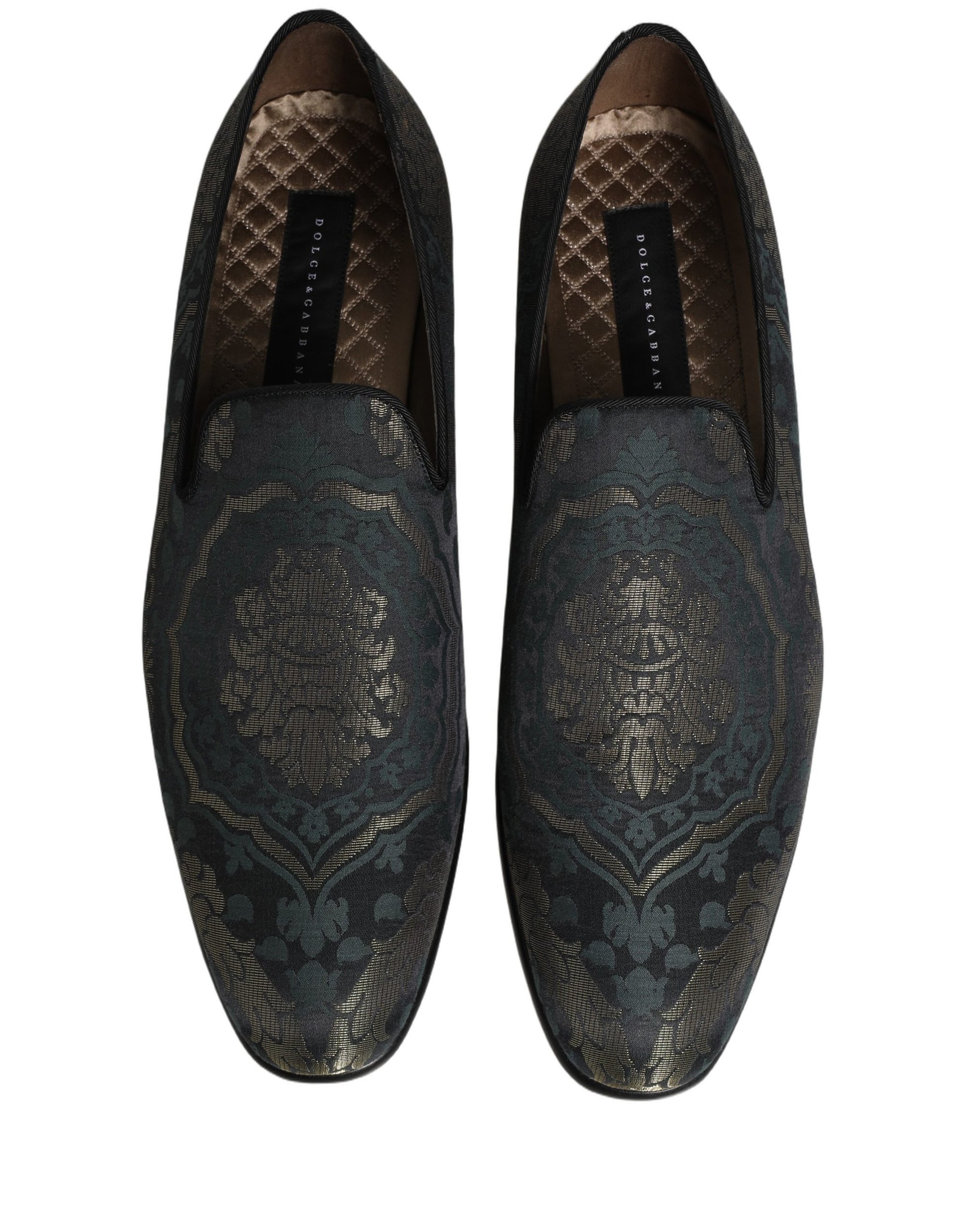 Black Floral Brocade Slip On Loafers Shoes