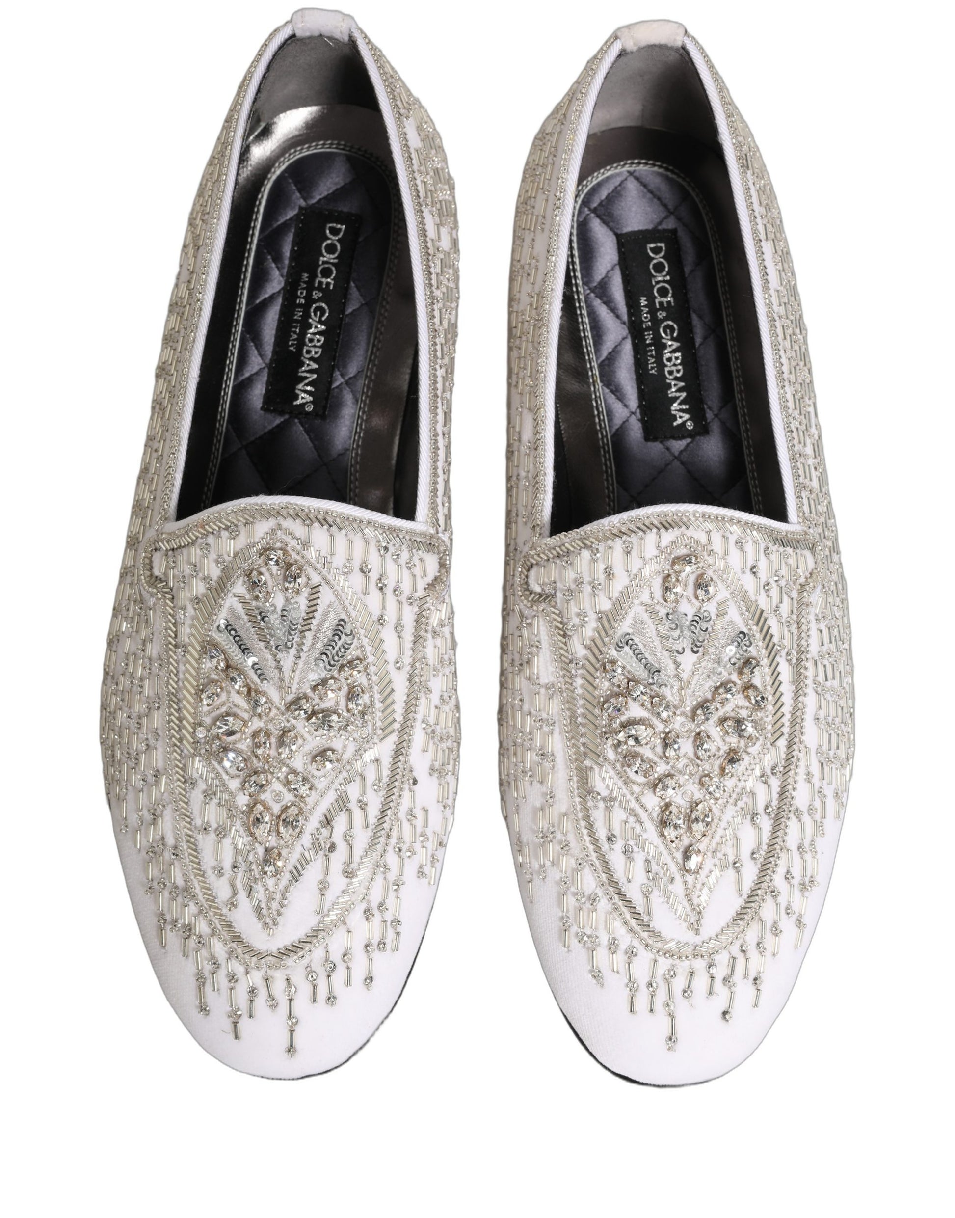 White Satin Embellished Dress Loafers Shoes
