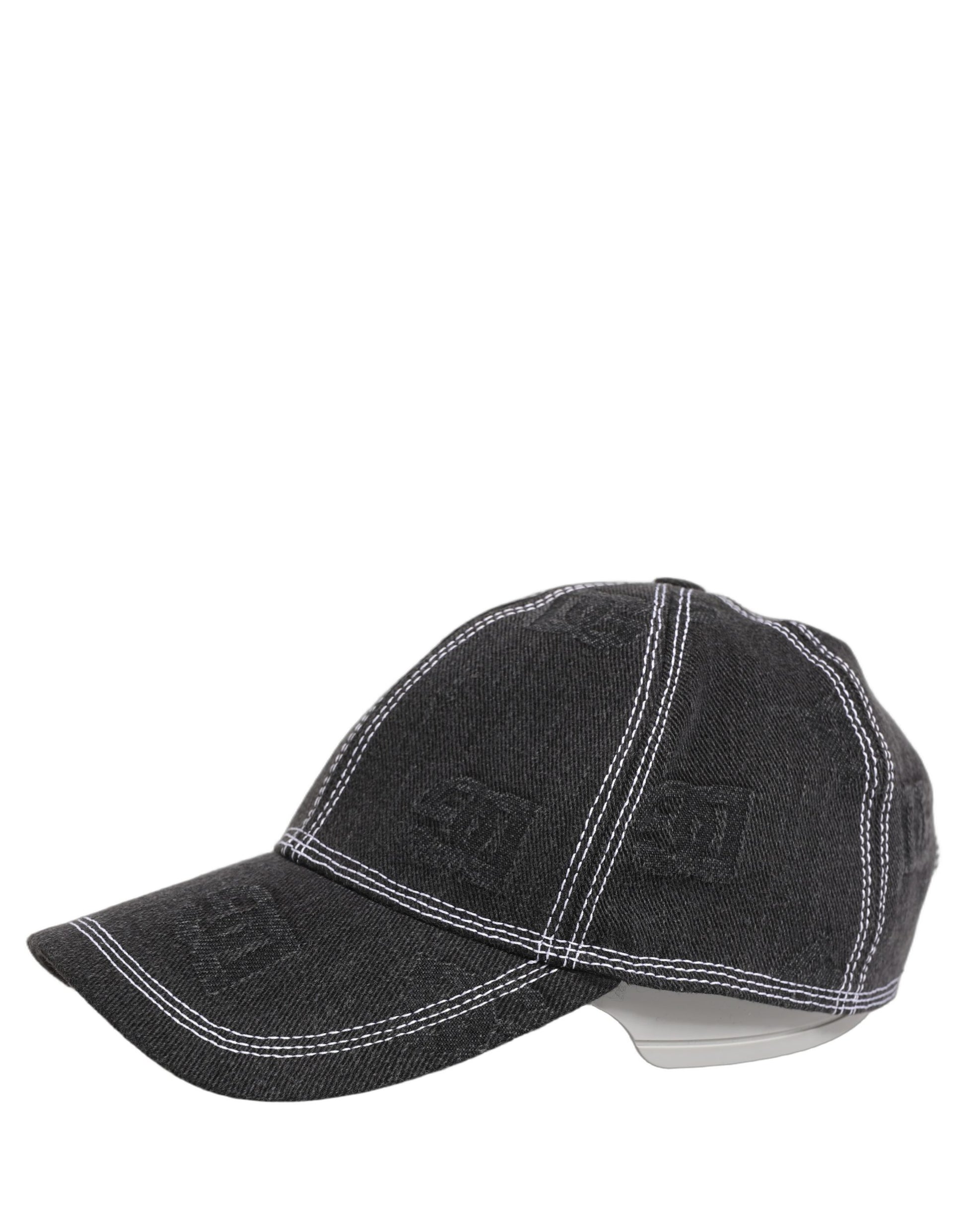Men Black Cotton 6 Panel Baseball Capello Hat
