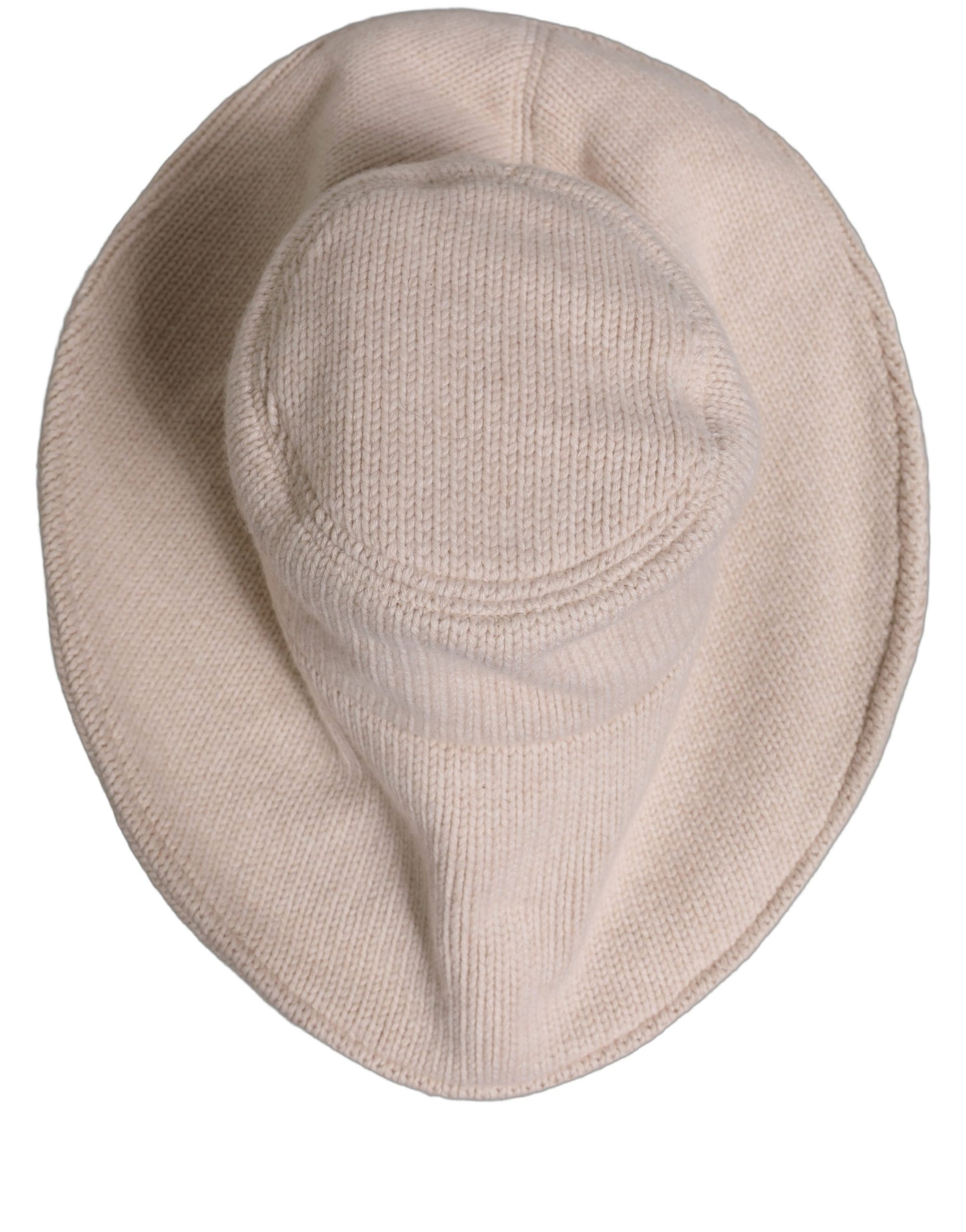 Women Beige Wool Knit Wide Brim Bucket Capello Hat