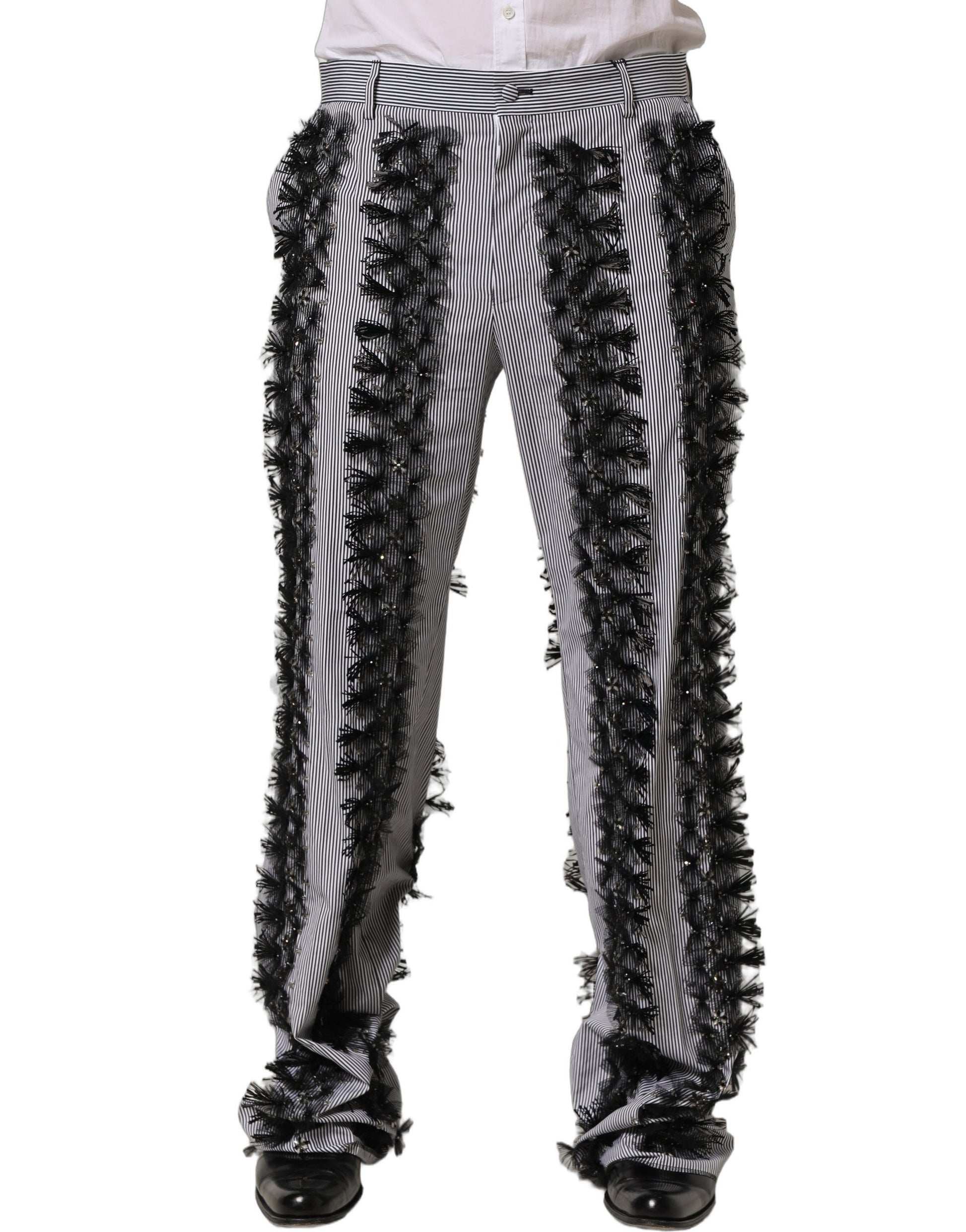 BlackGray Pinstripe Embellished Trouser Pants