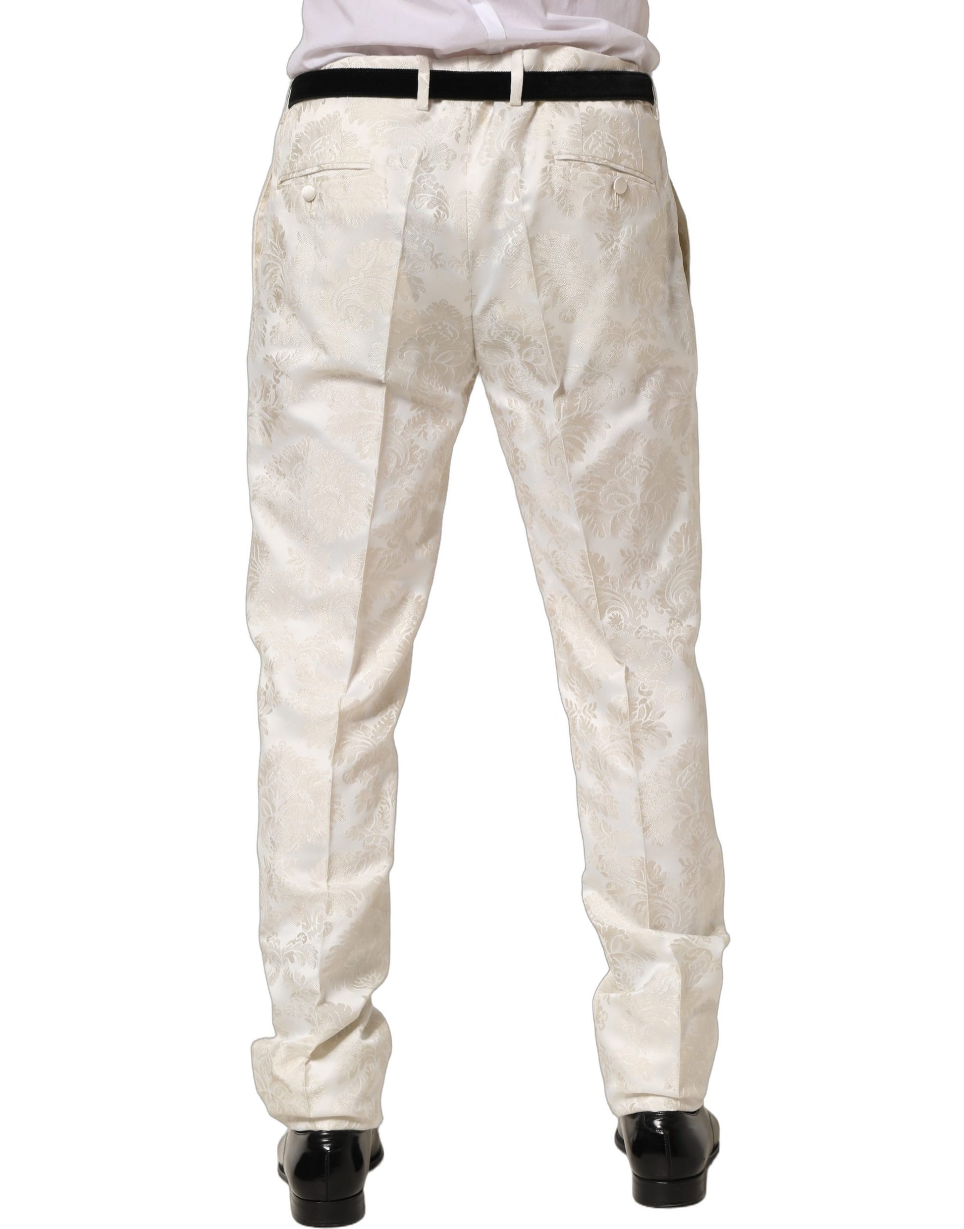 White Floral Men Dress Formal Trouser Pants