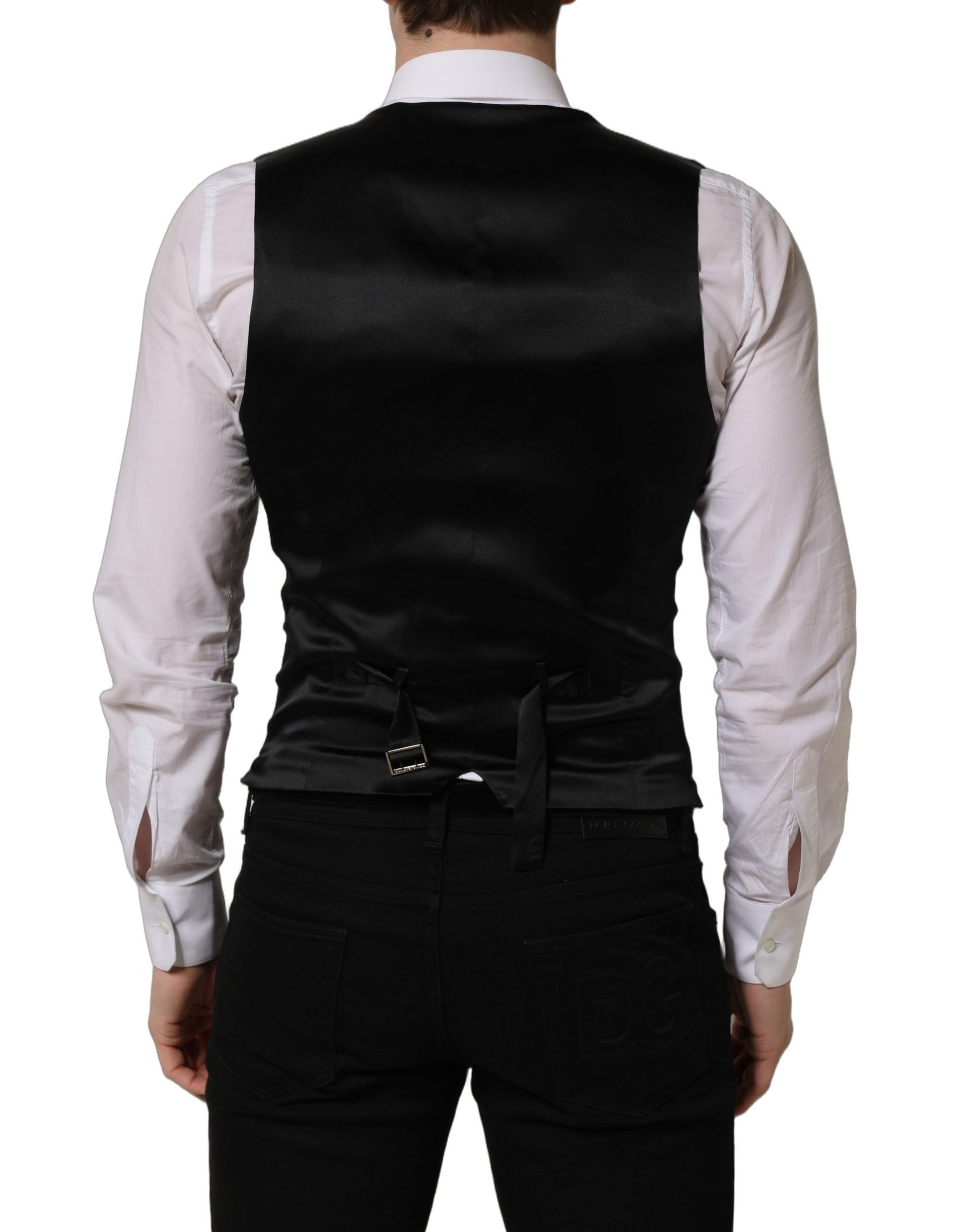 Black Wool Single Breasted Waistcoat Vest
