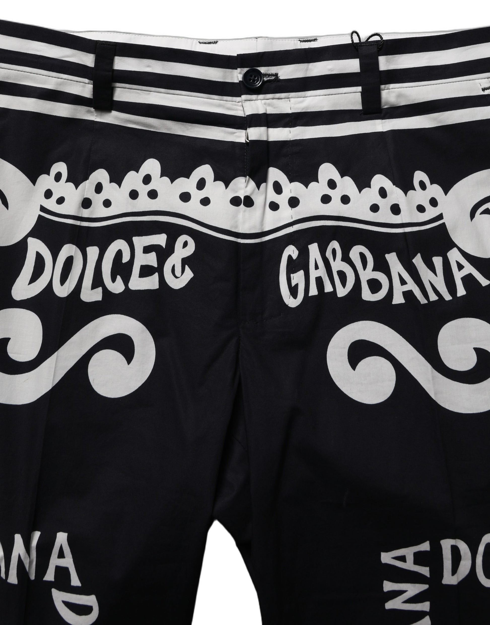 Black Cotton Poplin MarinaPrint Trouser Pants