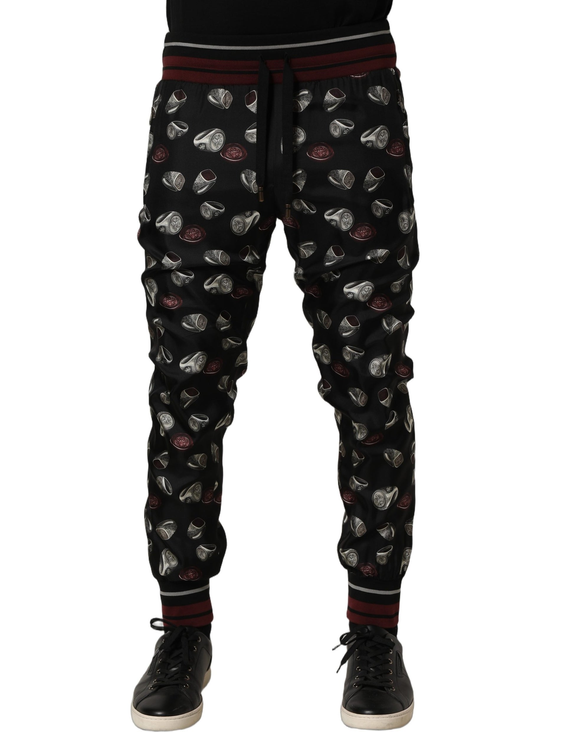 Pants Black Ring Print Silk Jogging Trousers