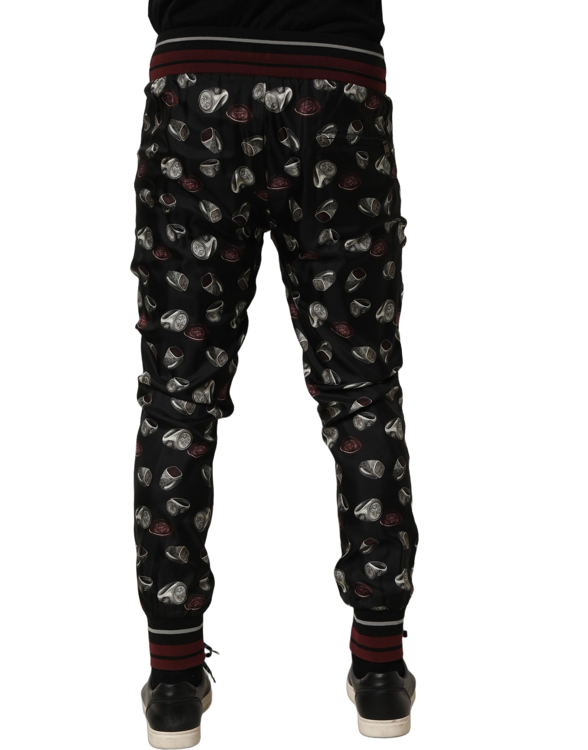 Pants Black Ring Print Silk Jogging Trousers