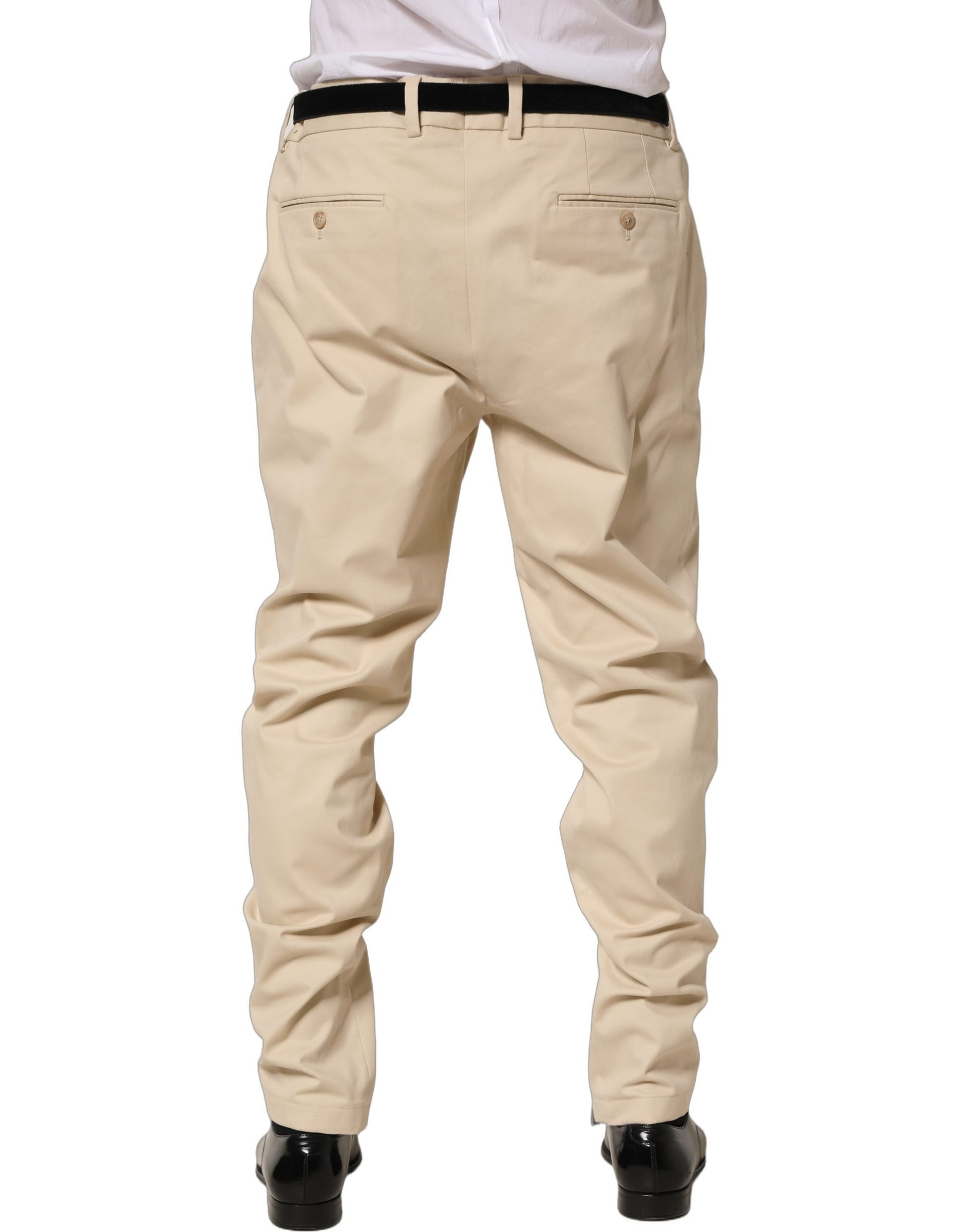 Beige Re-Editon Mid Waist Tapered Men Pants