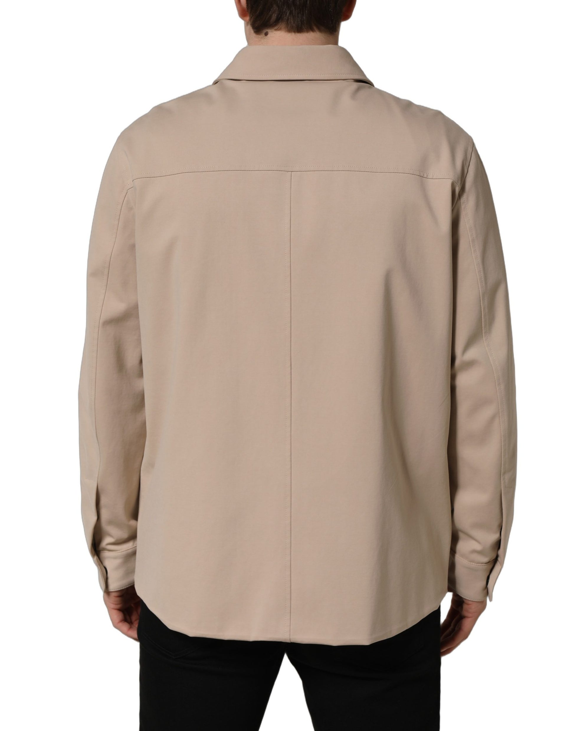 Beige Logo Overshirt Cotton Men Casual Shirt