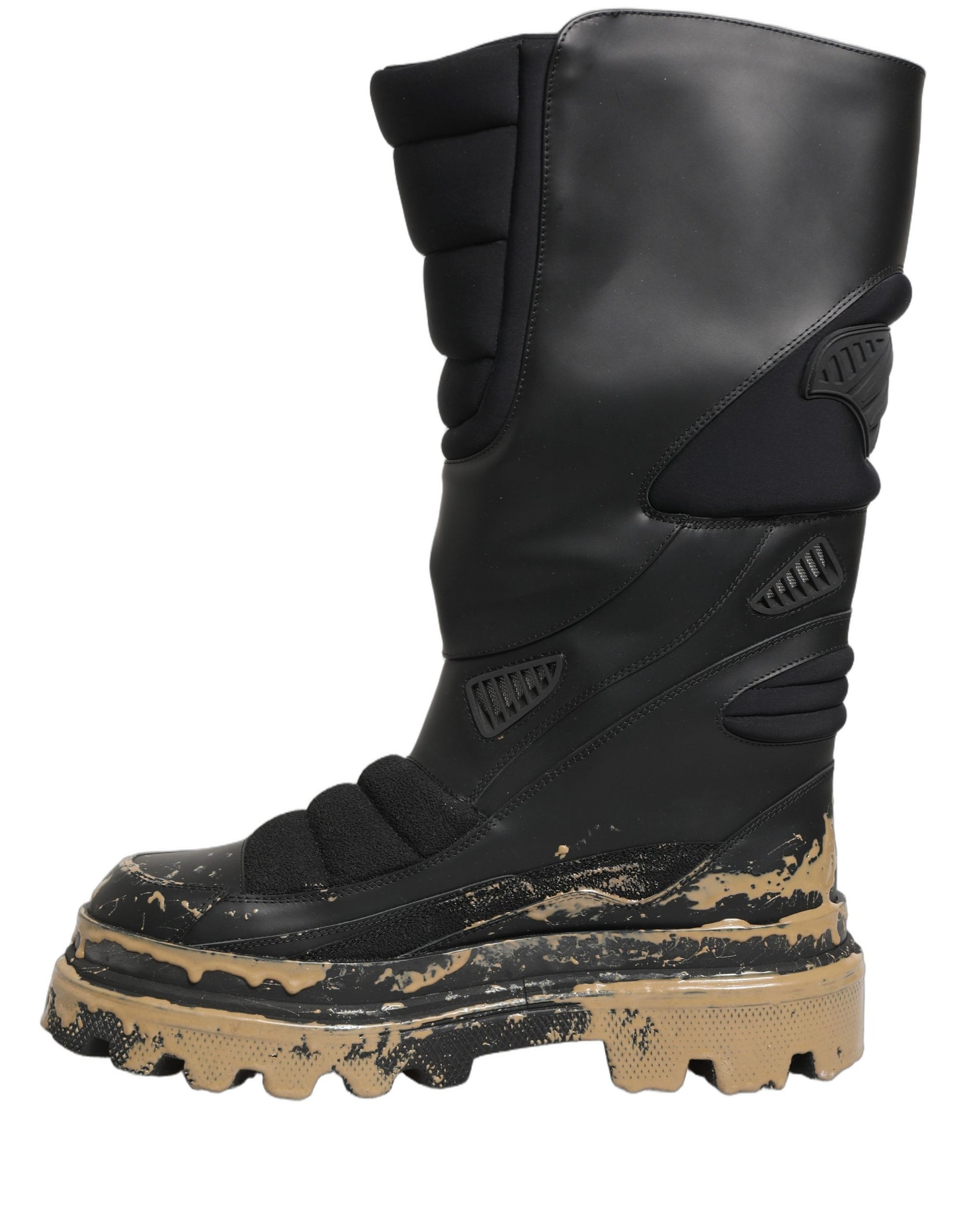 Black Leather Biker Mid Calf Men Boots Shoes