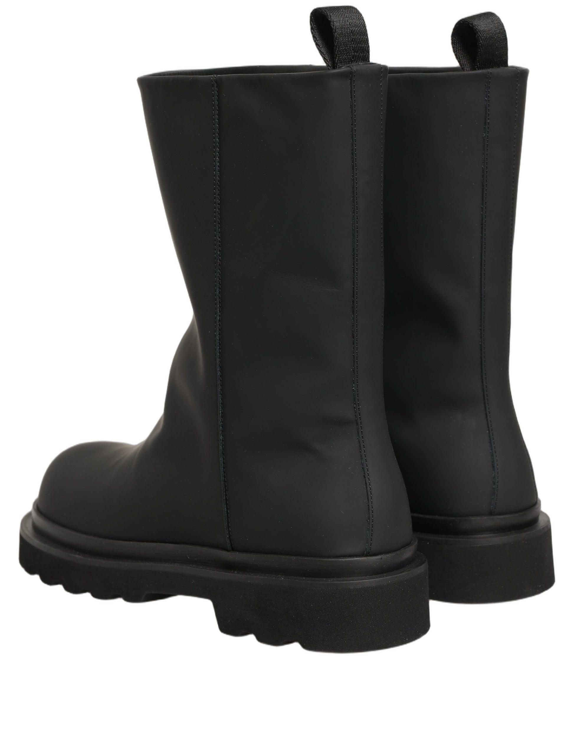 Black Leather Mid Calf Chunky Men Boots Shoes