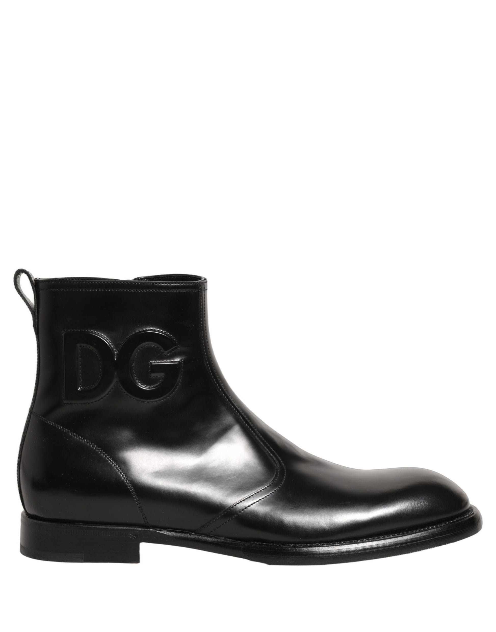 Black Leather Embossed Logo Ankle Boots Shoes