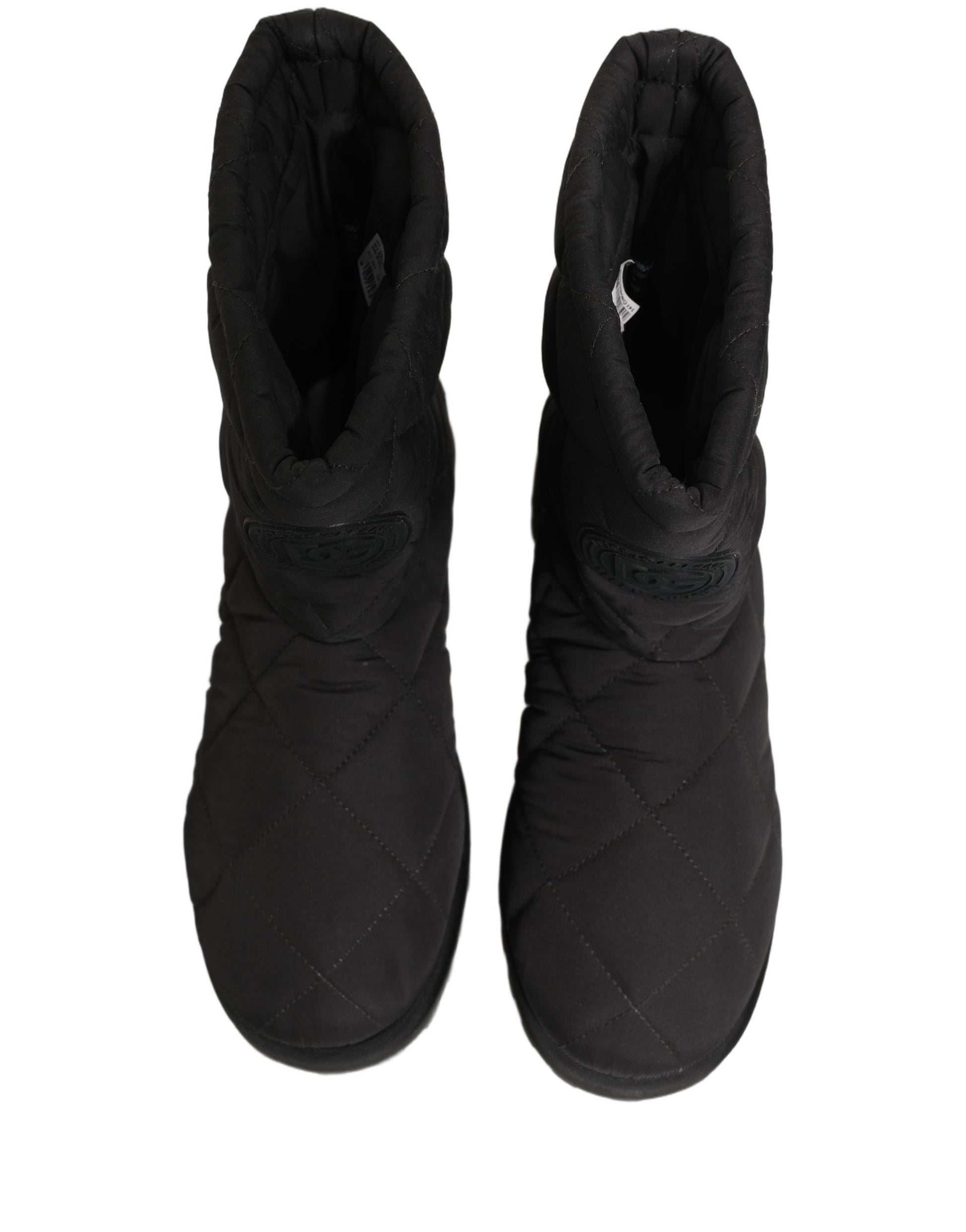 Black Quilted Effect Mid Calf Boots Shoes
