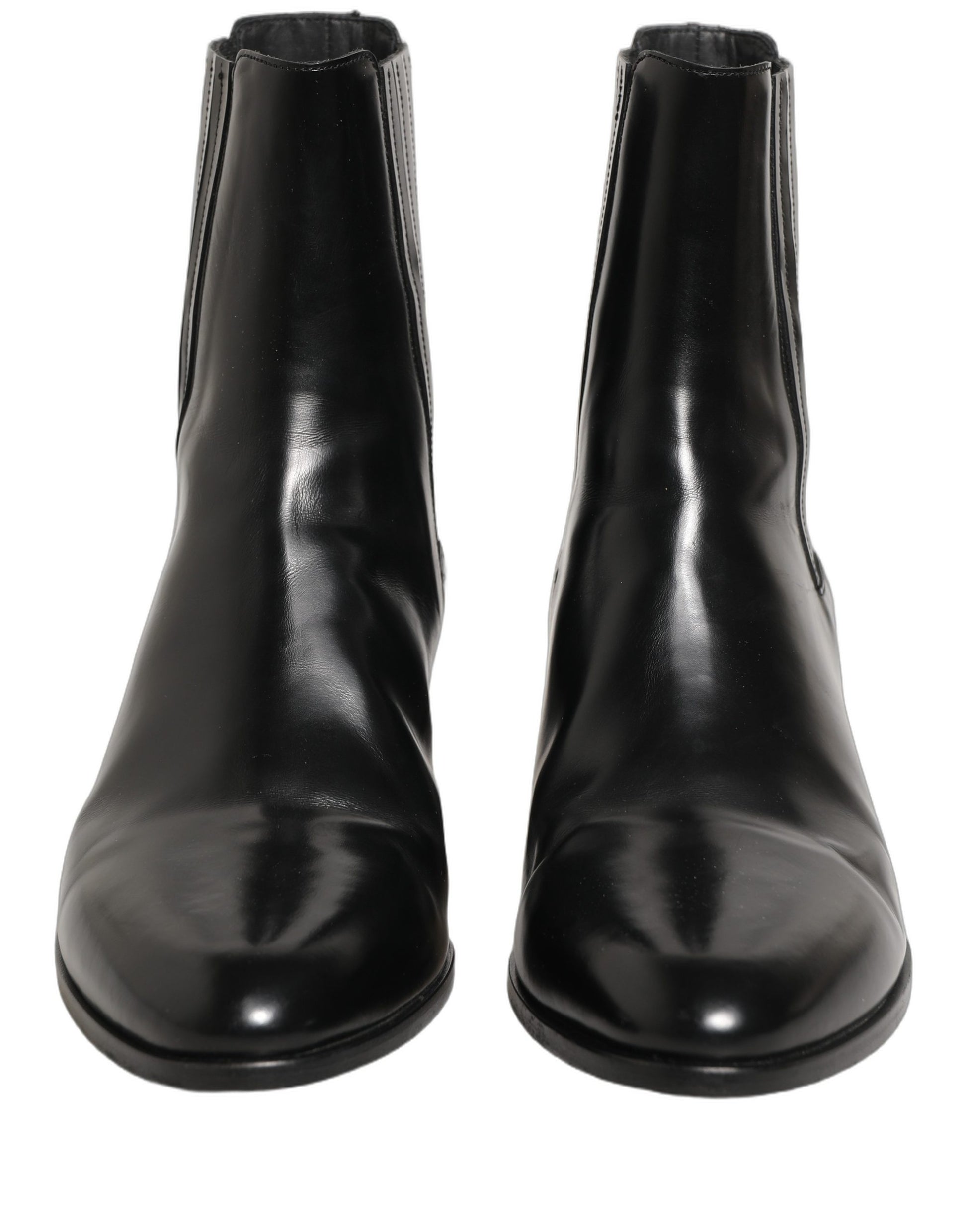 Black Leather Chelsea Mid Calf Boots Shoes