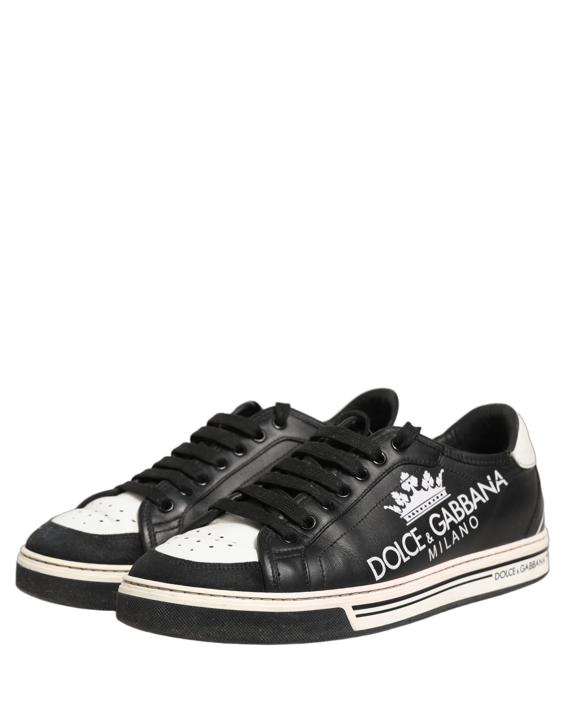 Black Leather Crown Milano Men Sneakers Shoes