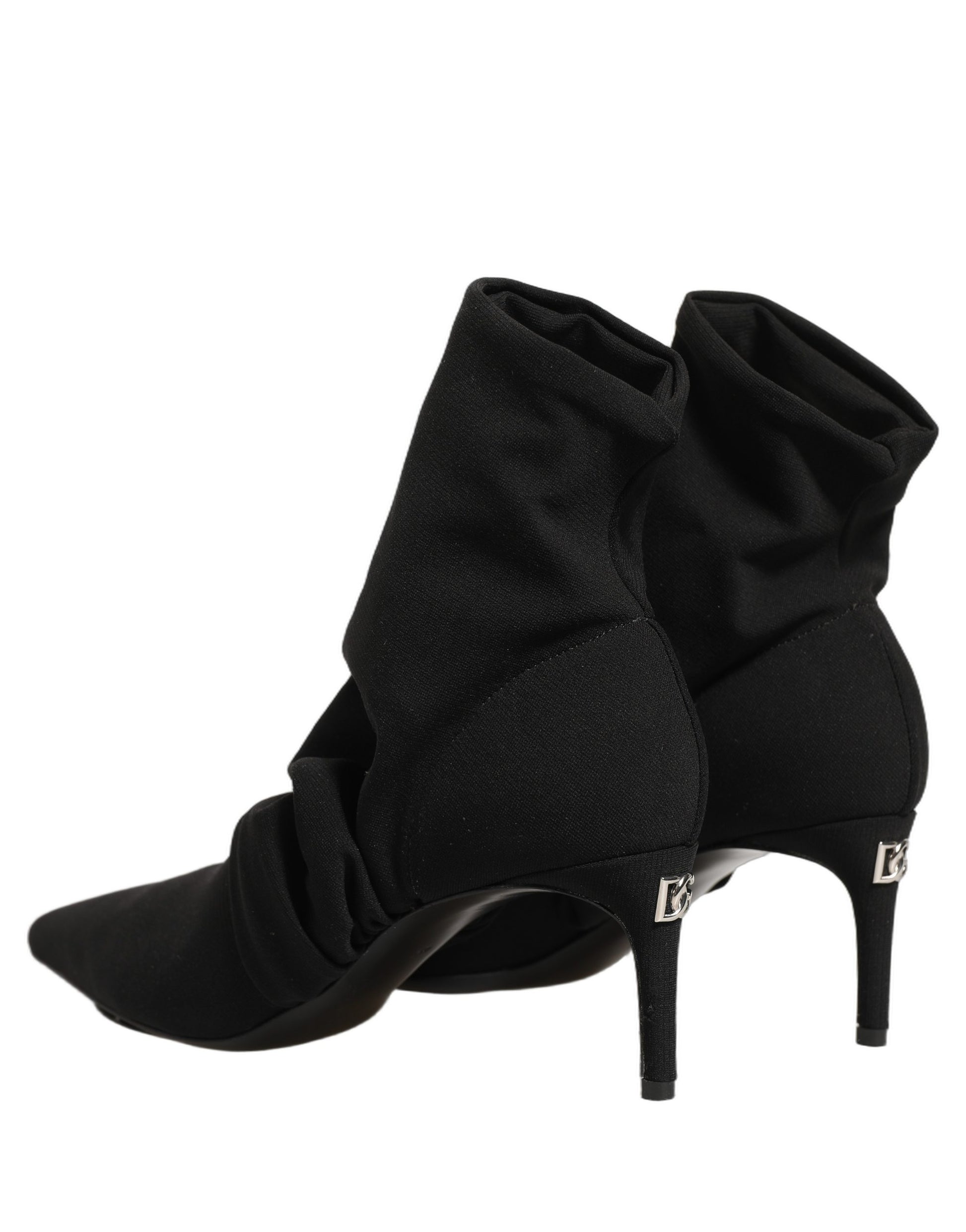 Black Stretch Socks Heels Ankle Boots Shoes
