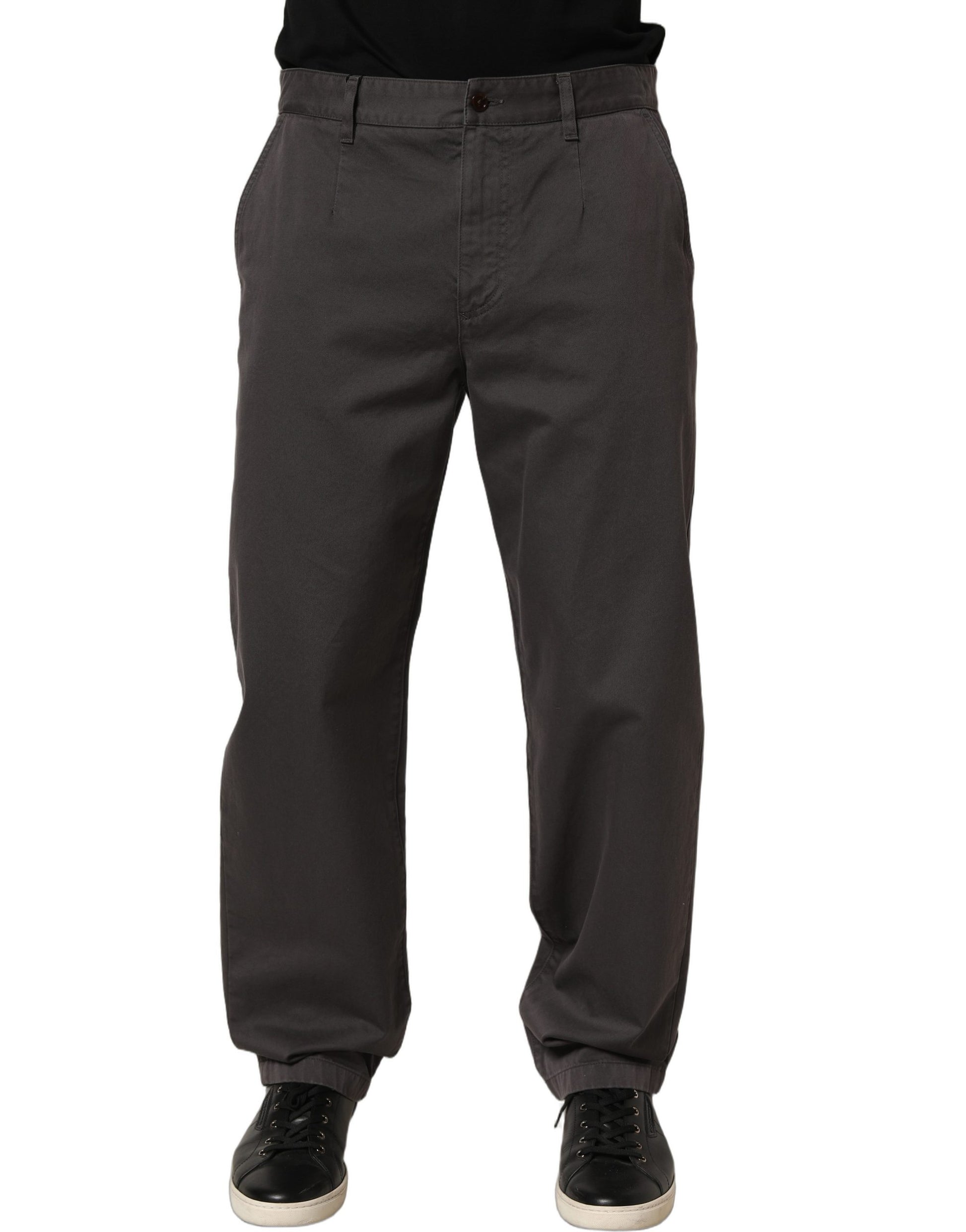 Dark Gray Cotton Straight Chino Trouser Pants