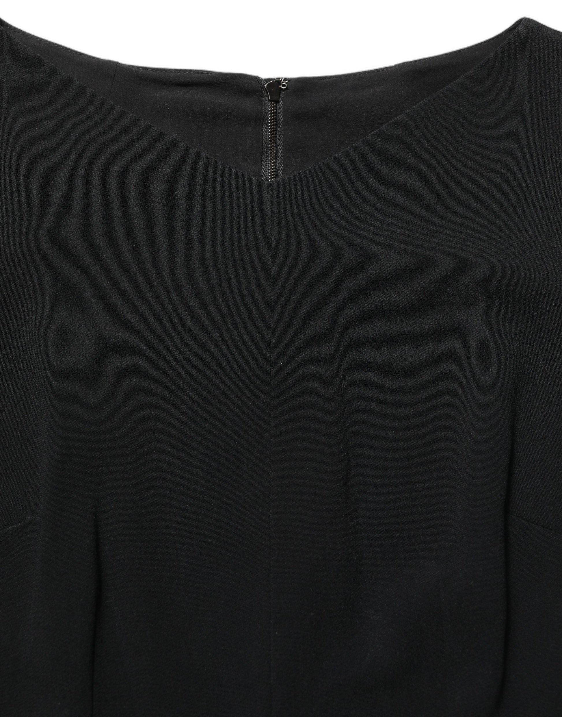 Black Viscose Short Sleeve A-line Midi Dress