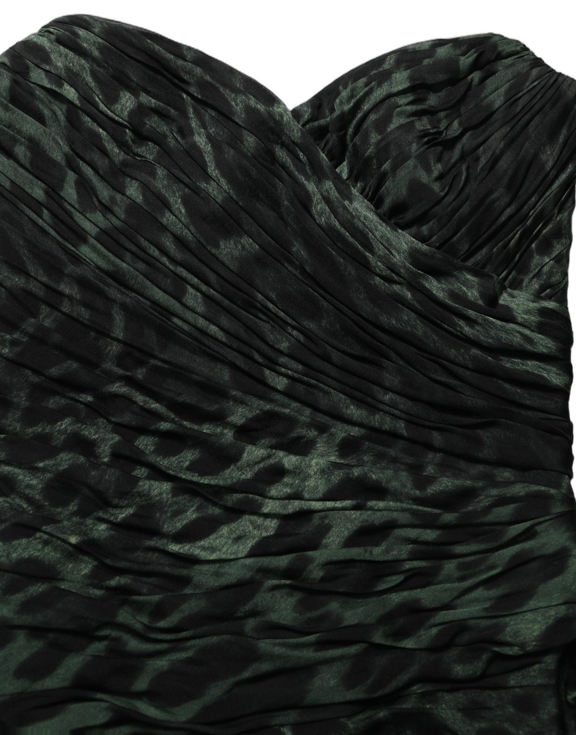 Green Leopard Print Bustier Draped Midi Dress