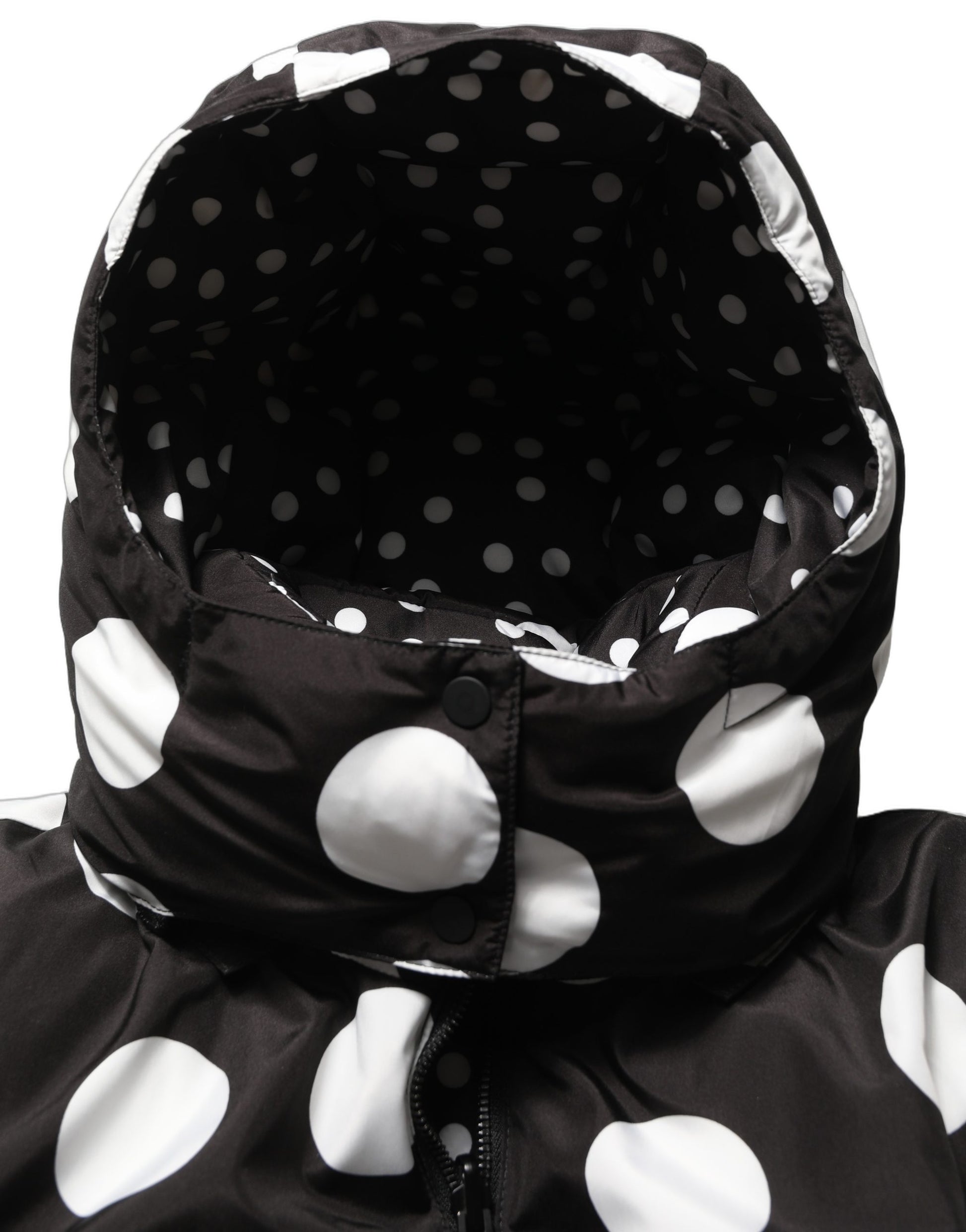 Black White Polka Dot Hooded Blouson Jacket