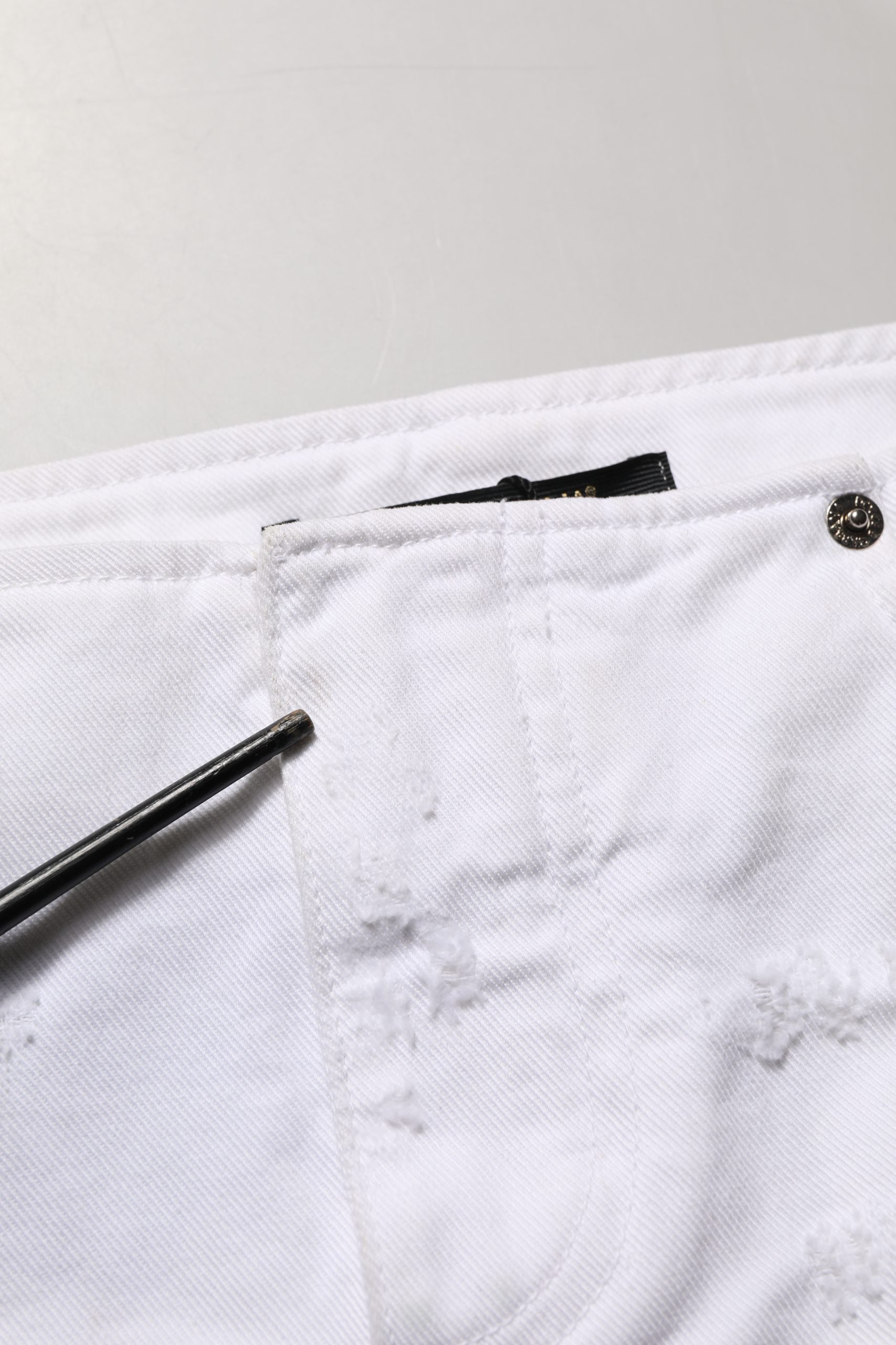 White Distressed Cotton Denim Mini Skirt