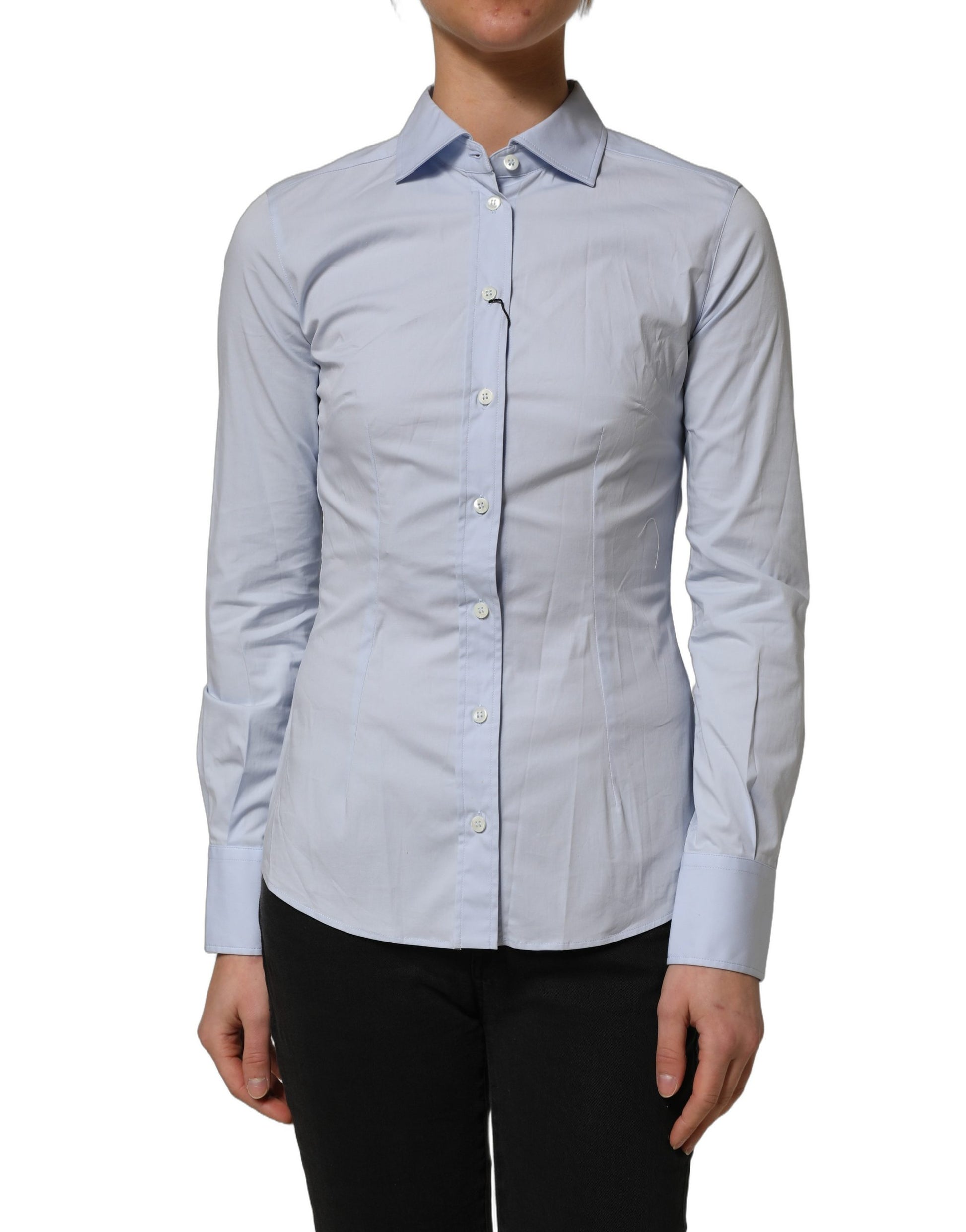 Blue Collared Long Sleeves Dress Shirt Top