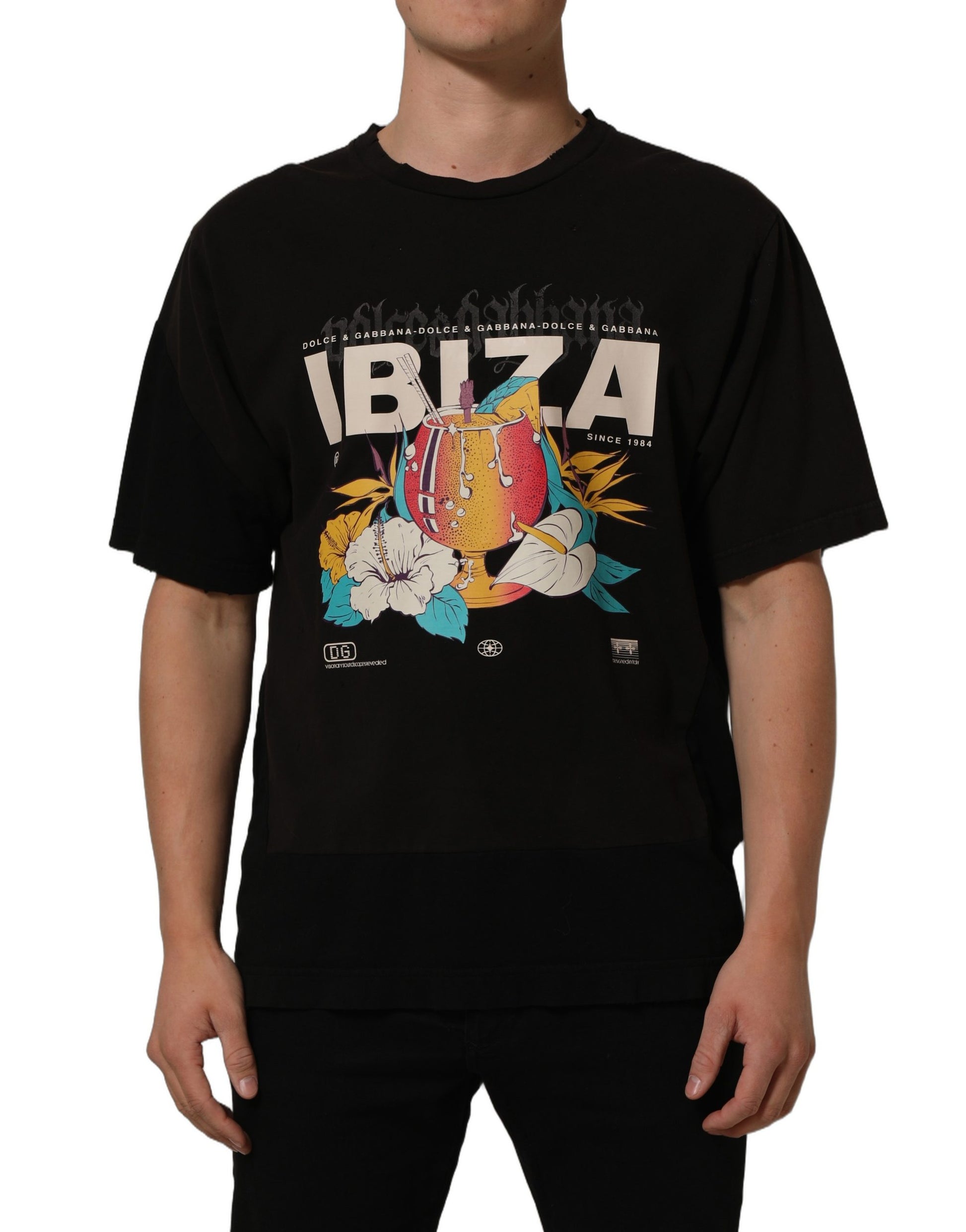Black Tropical "IBIZA" Men Crew Neck T-shirt