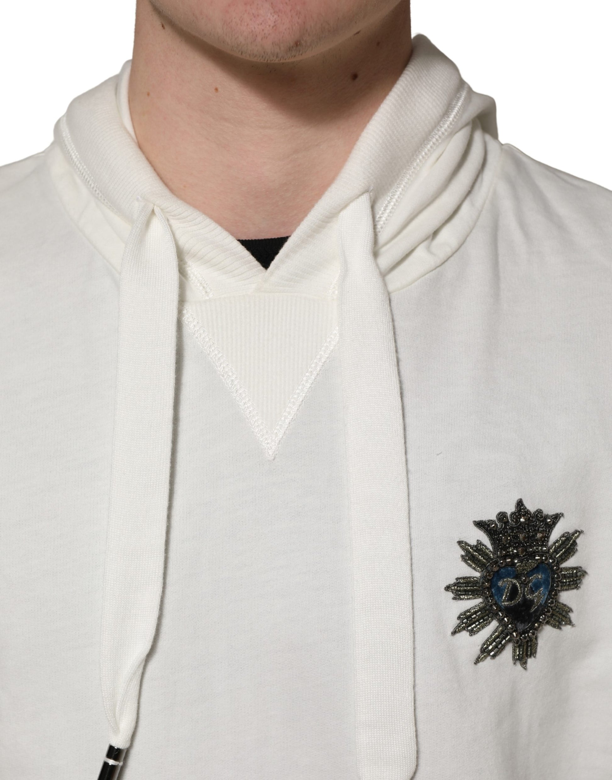 White Cotton Hooded Sweatshirt Sweater