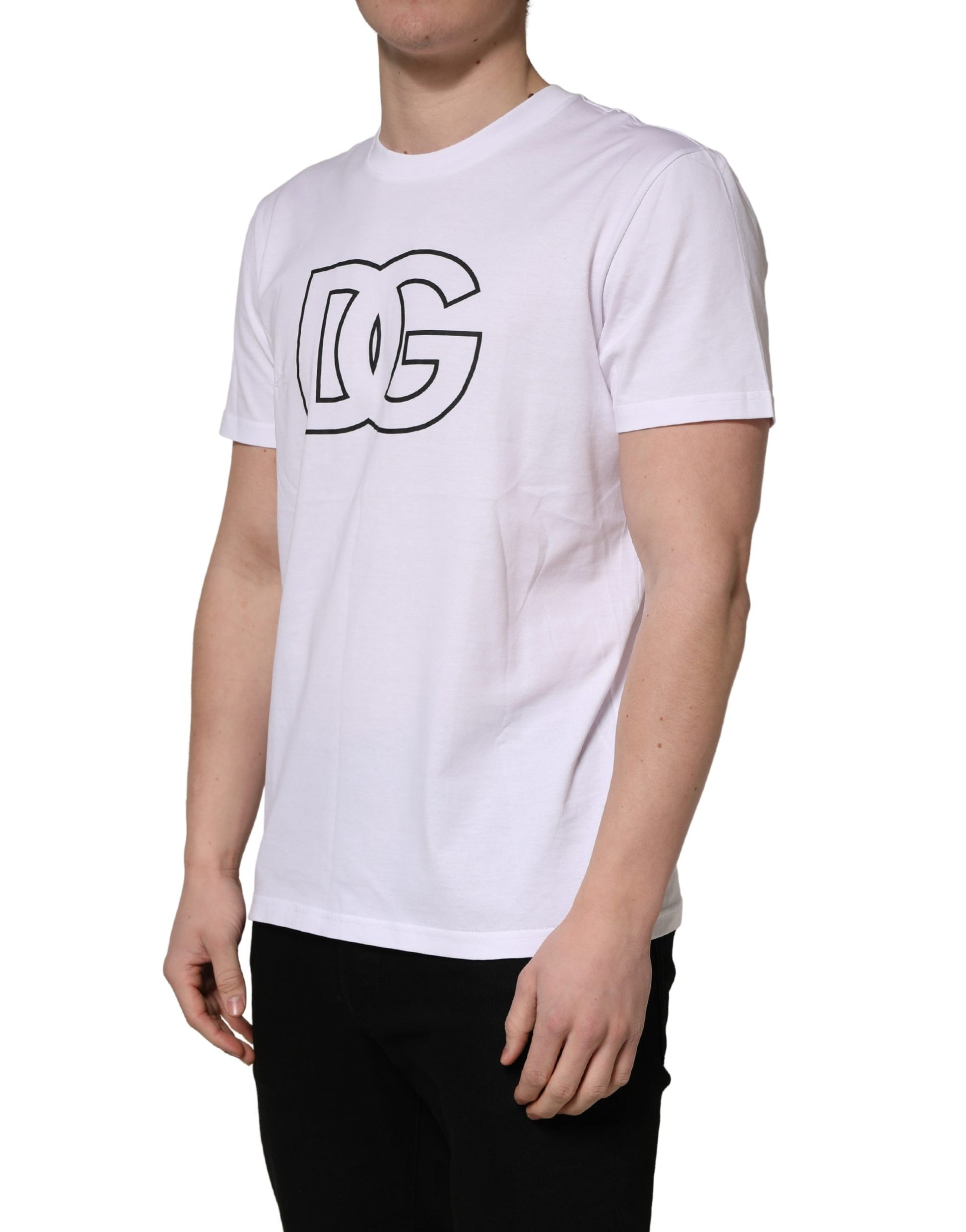 White DG Logo Print Short Sleeves Men T-shirt