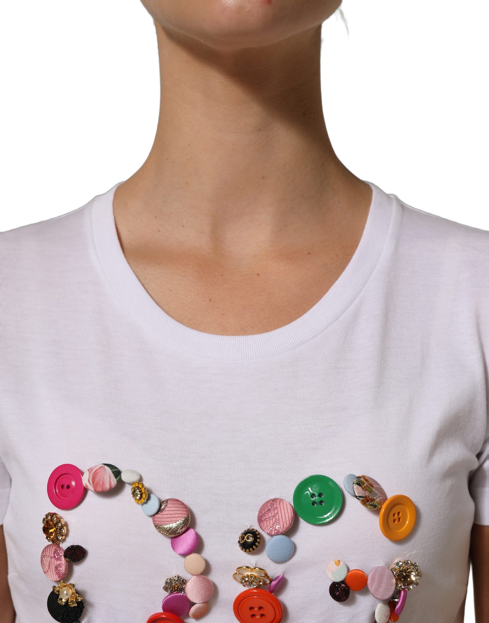 White DG Logo Embellished Round Neck T-shirt