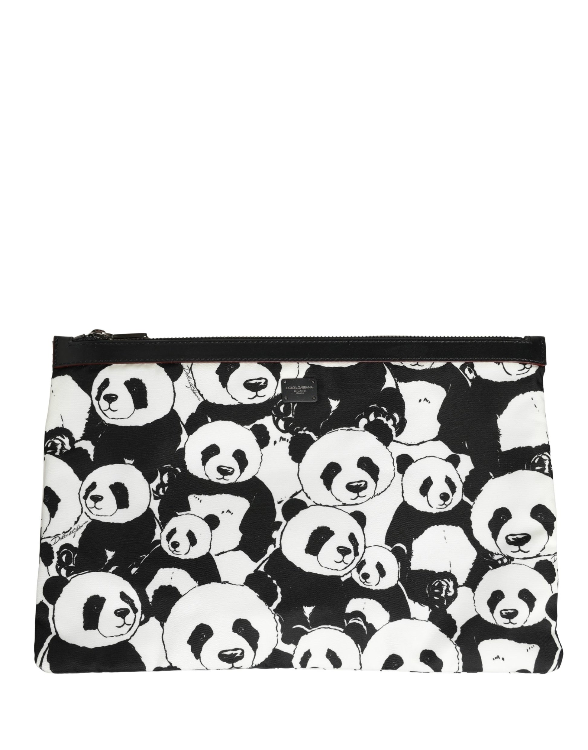 Black White Panda Print Nylon Clutch Men Pouch Borse Bag