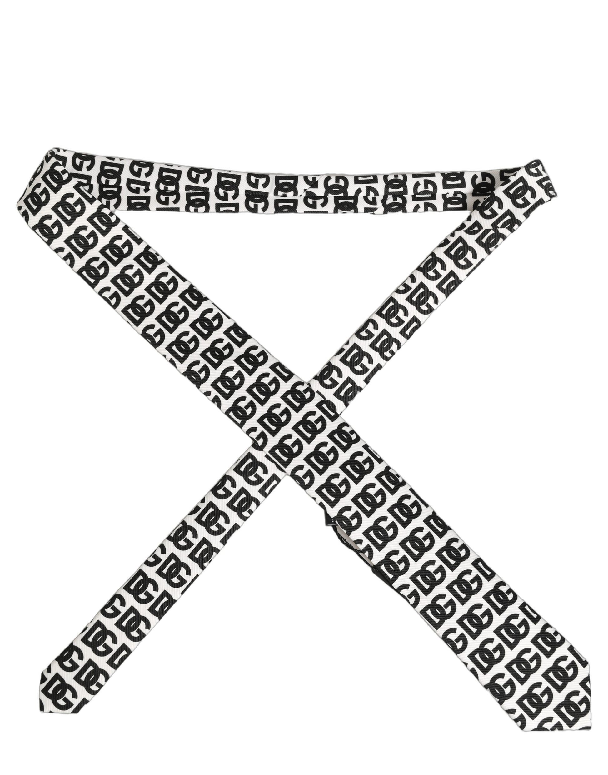 White Black Logo Monogram Wide Adjustable Men Necktie Tie