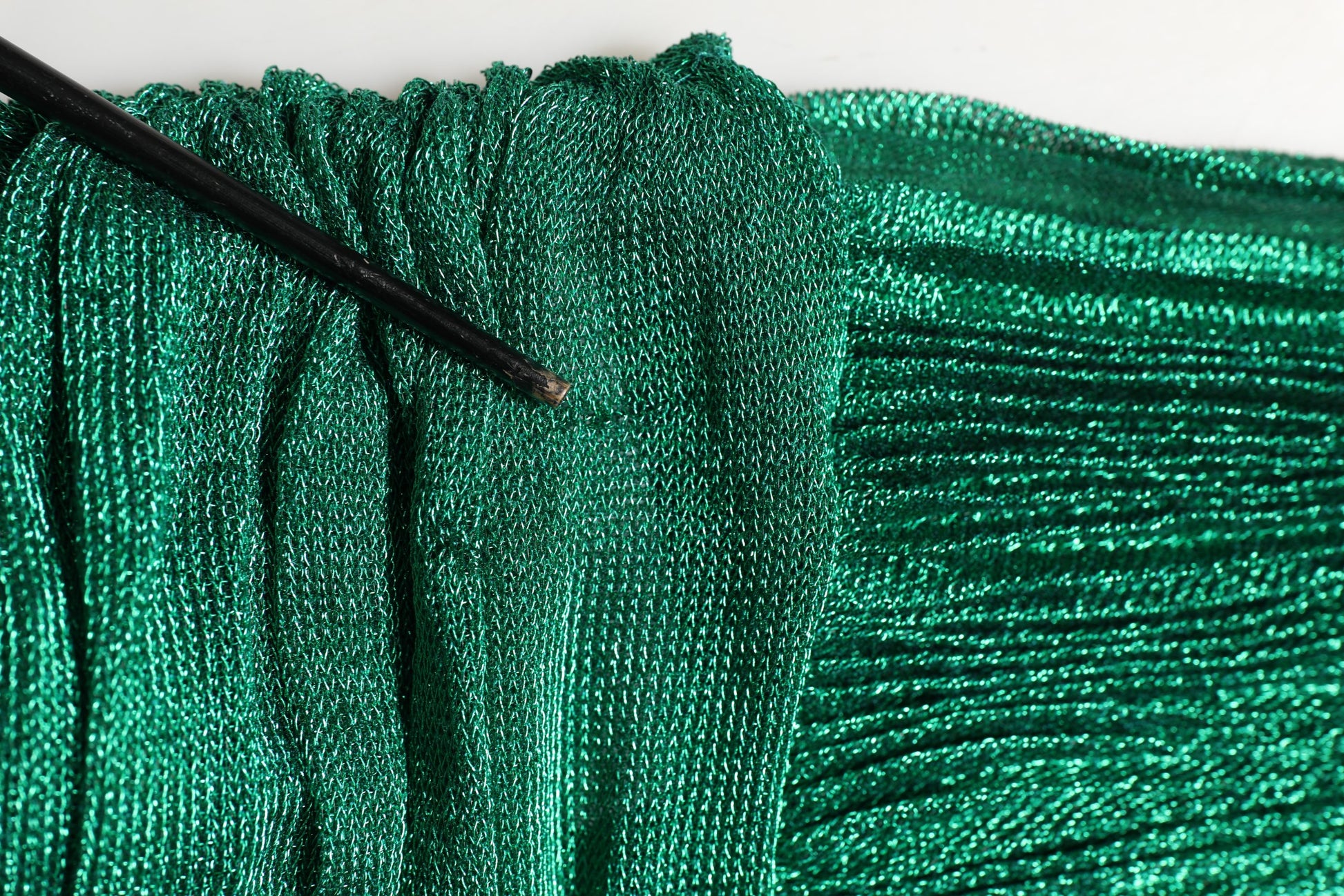 Metallic Green Sleeveless Plissé Gown Dress