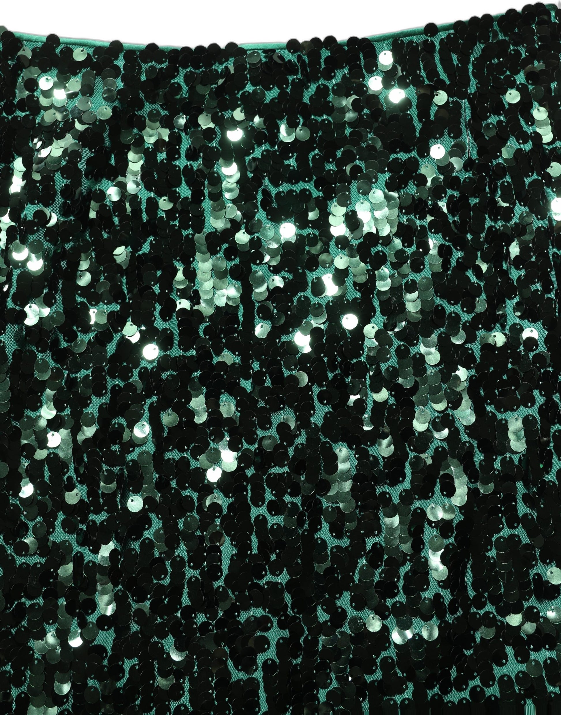 Green Sequin High Waist Pencil Cut Midi Skirt