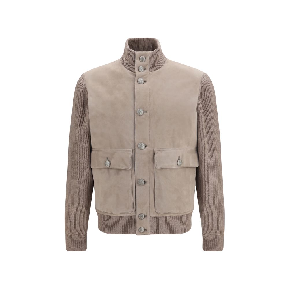 Beige Calf Leather Bos Taurus Leather Jacket