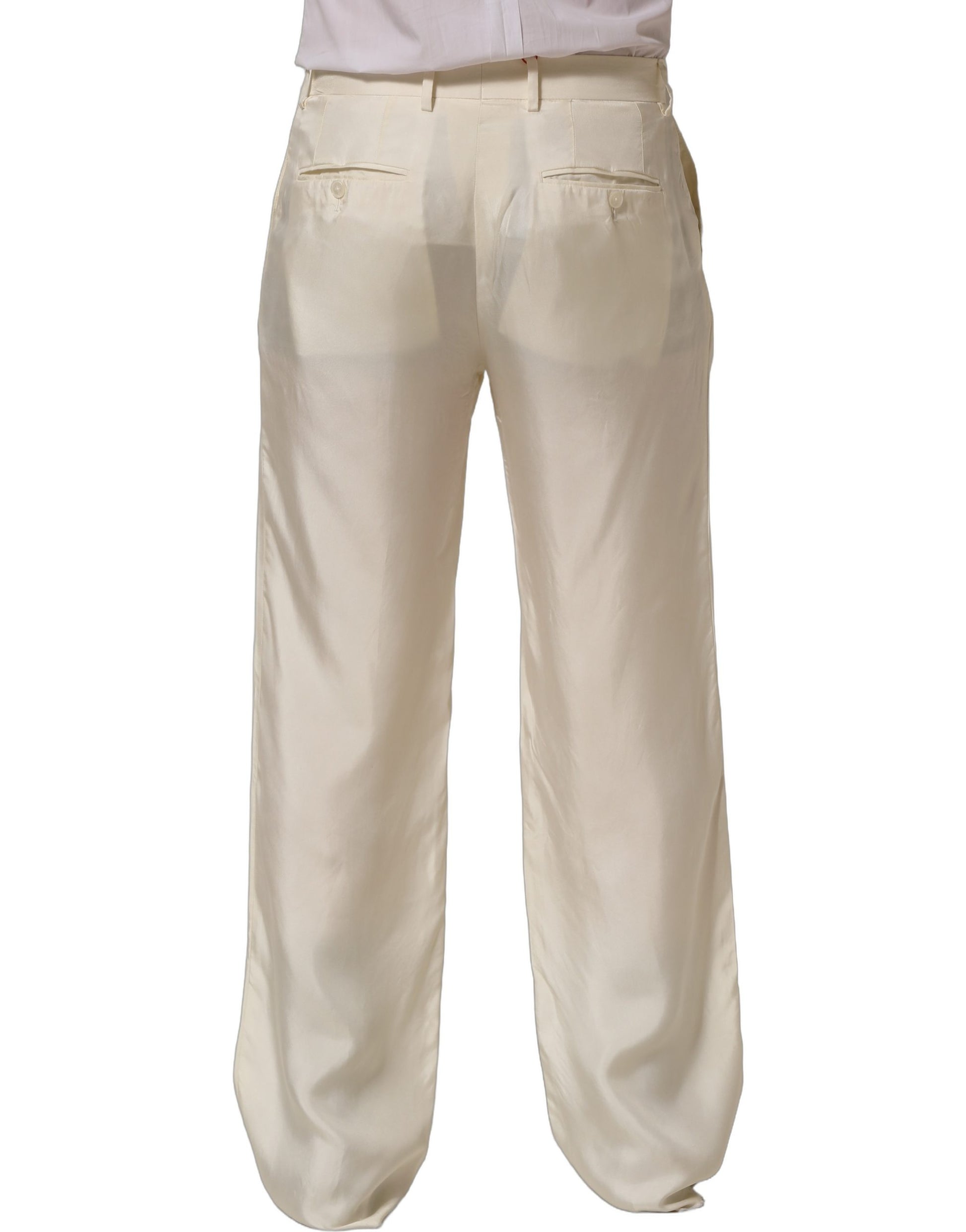 Off White Silk Straight Wide Leg Trouser Pants