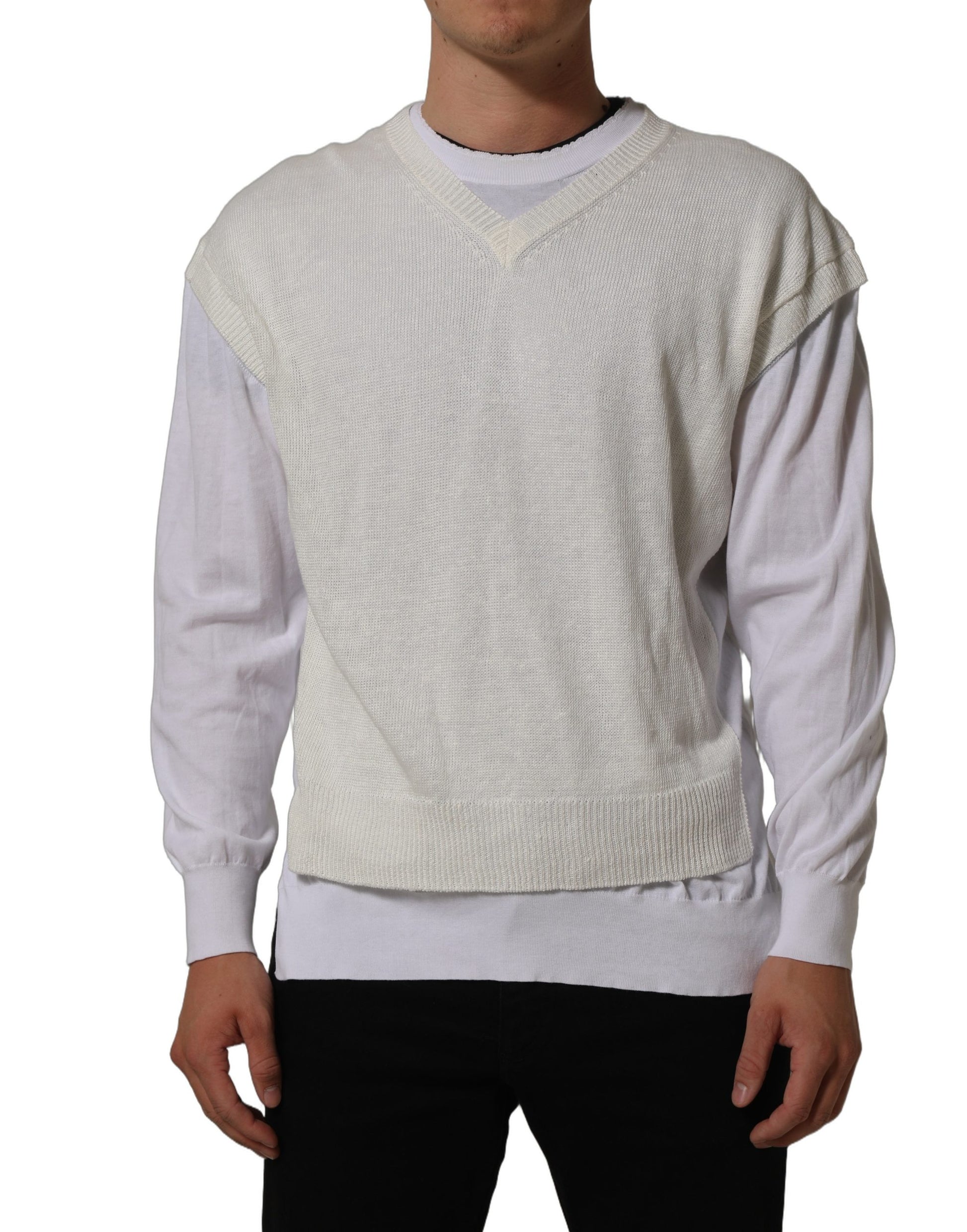 White Flax CrewNeck Layered Pullover Sweater