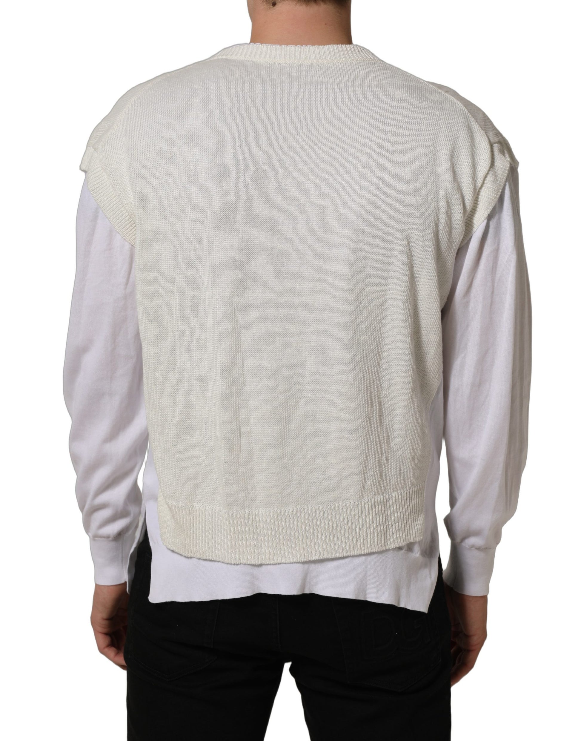 White Flax CrewNeck Layered Pullover Sweater