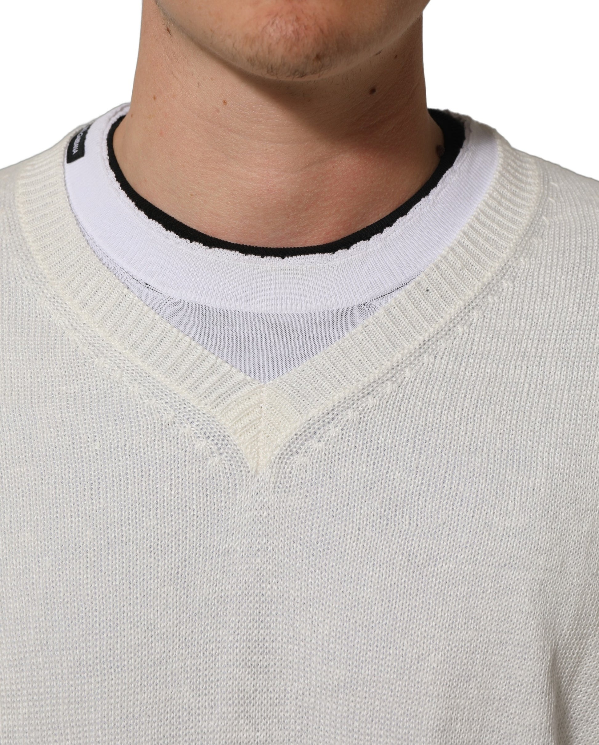 White Flax CrewNeck Layered Pullover Sweater