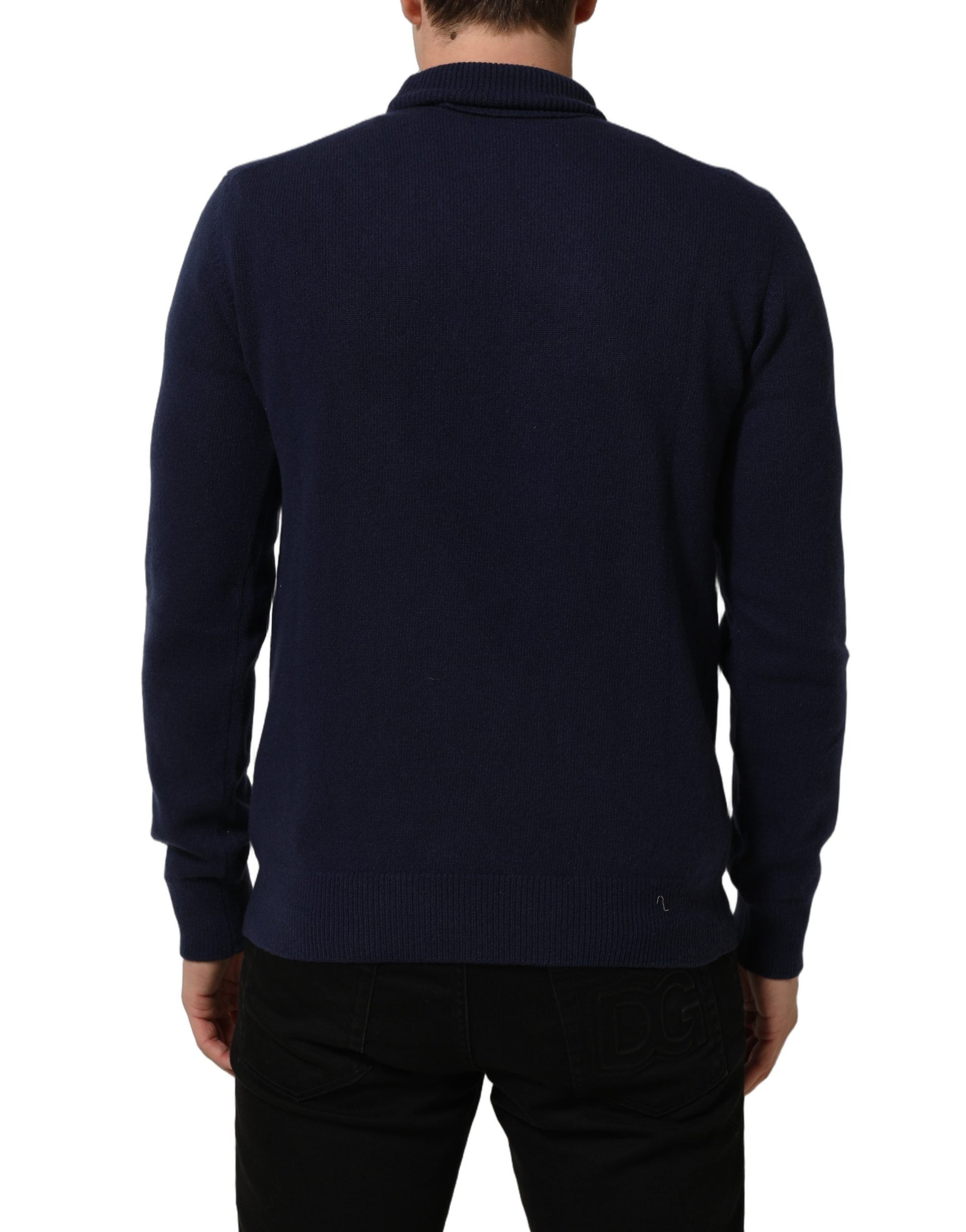 Blue Wool Knit Turtleneck Pullover Sweater