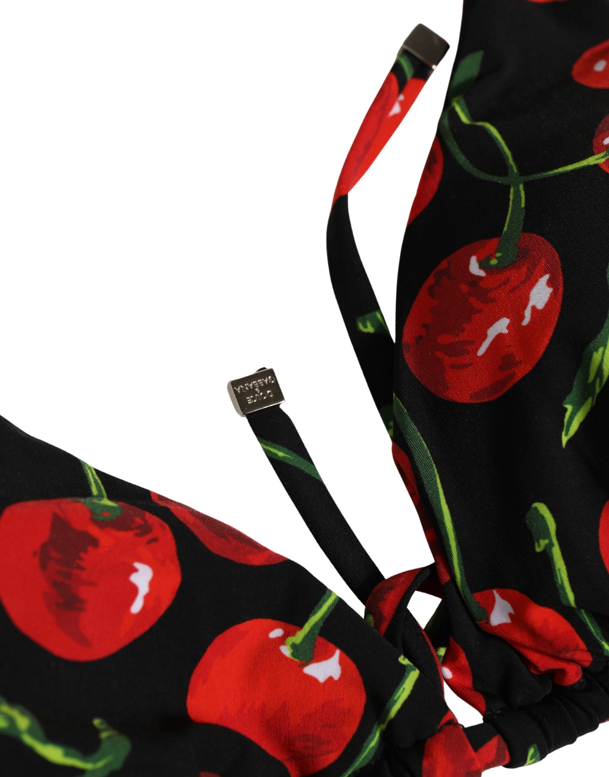 Black Cherry Print Nylon Bikini 2 Piece Swimwear