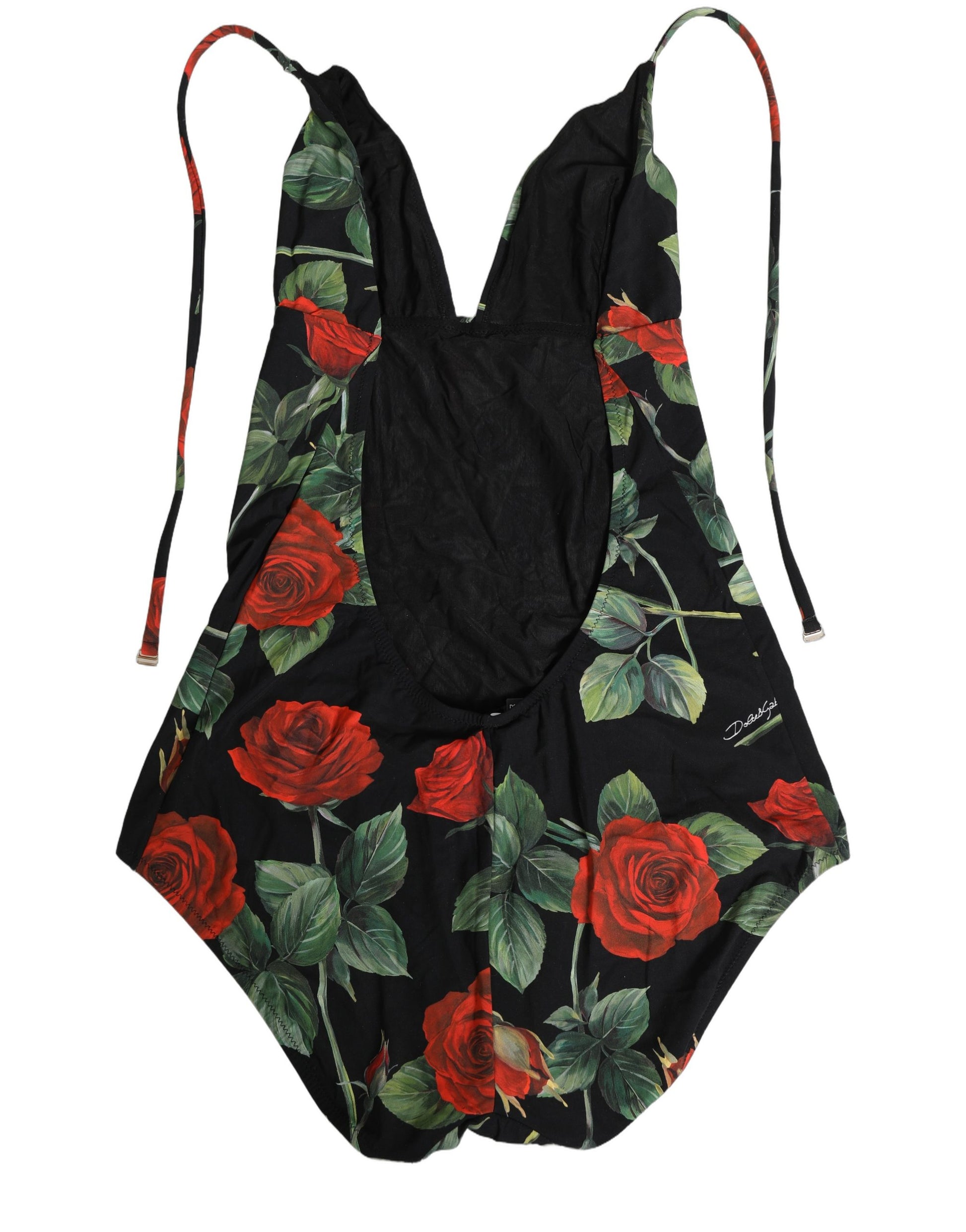Black Rose Print One Piece Swimsuit Swimwear