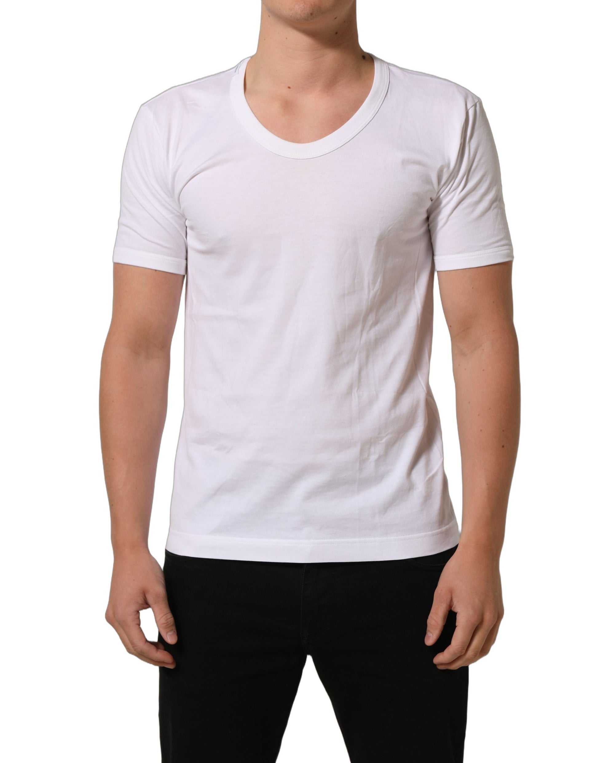 White Cotton Short Sleeve Round Neck T-shirt