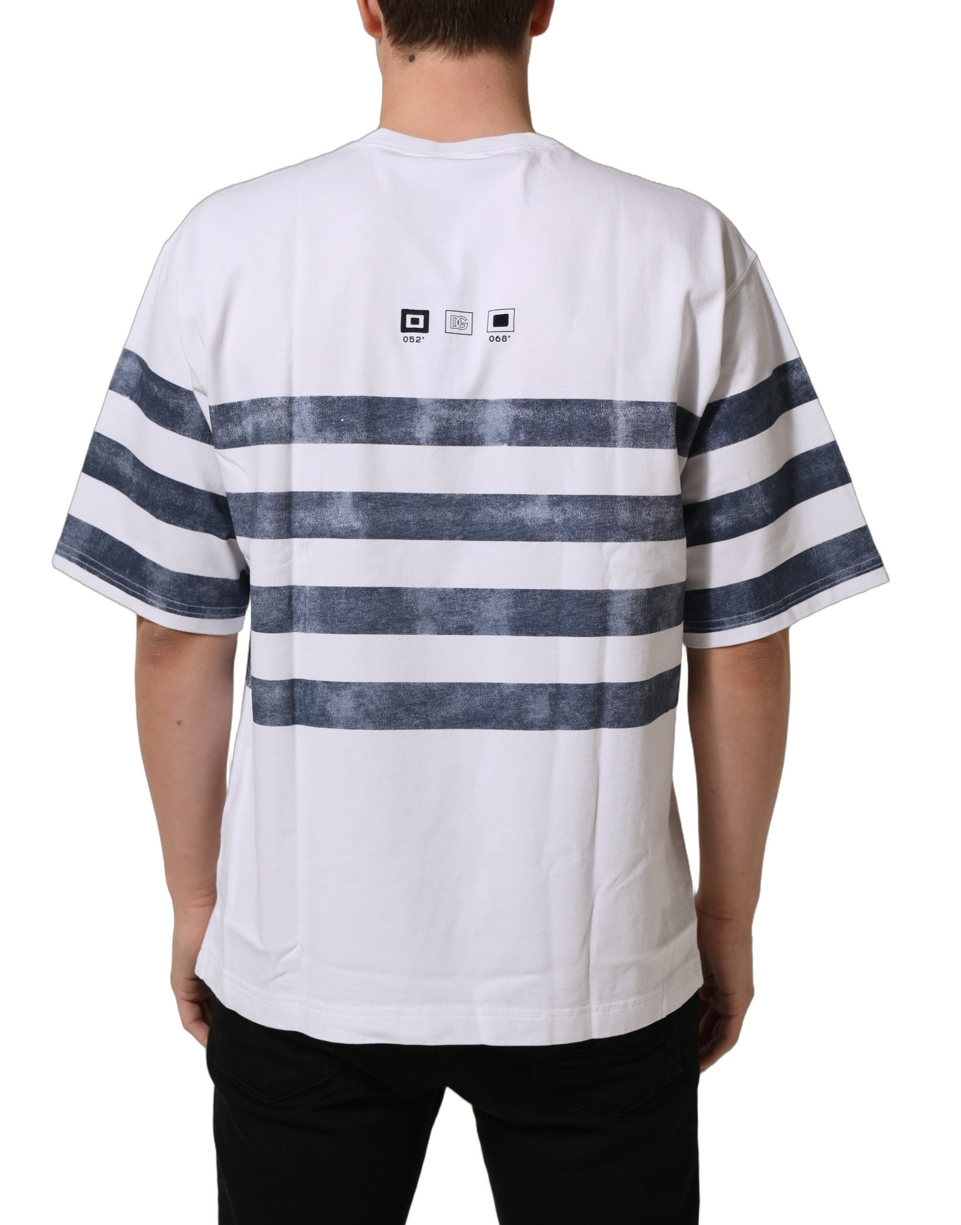 White Blue Stripe Cotton Short Sleeve T-shirt
