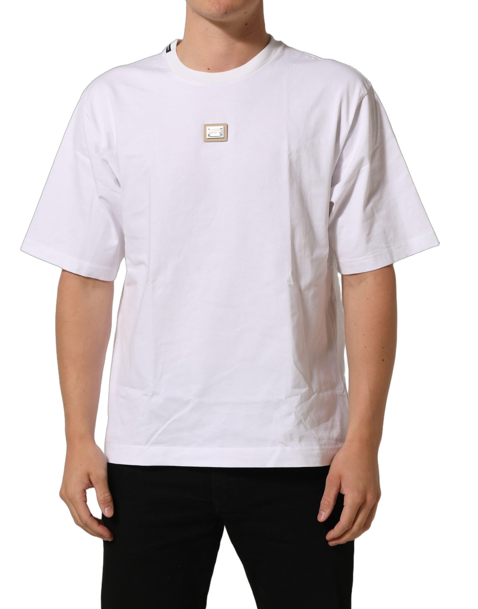 White Cotton Logo Plaque Crew Neck T-shirt