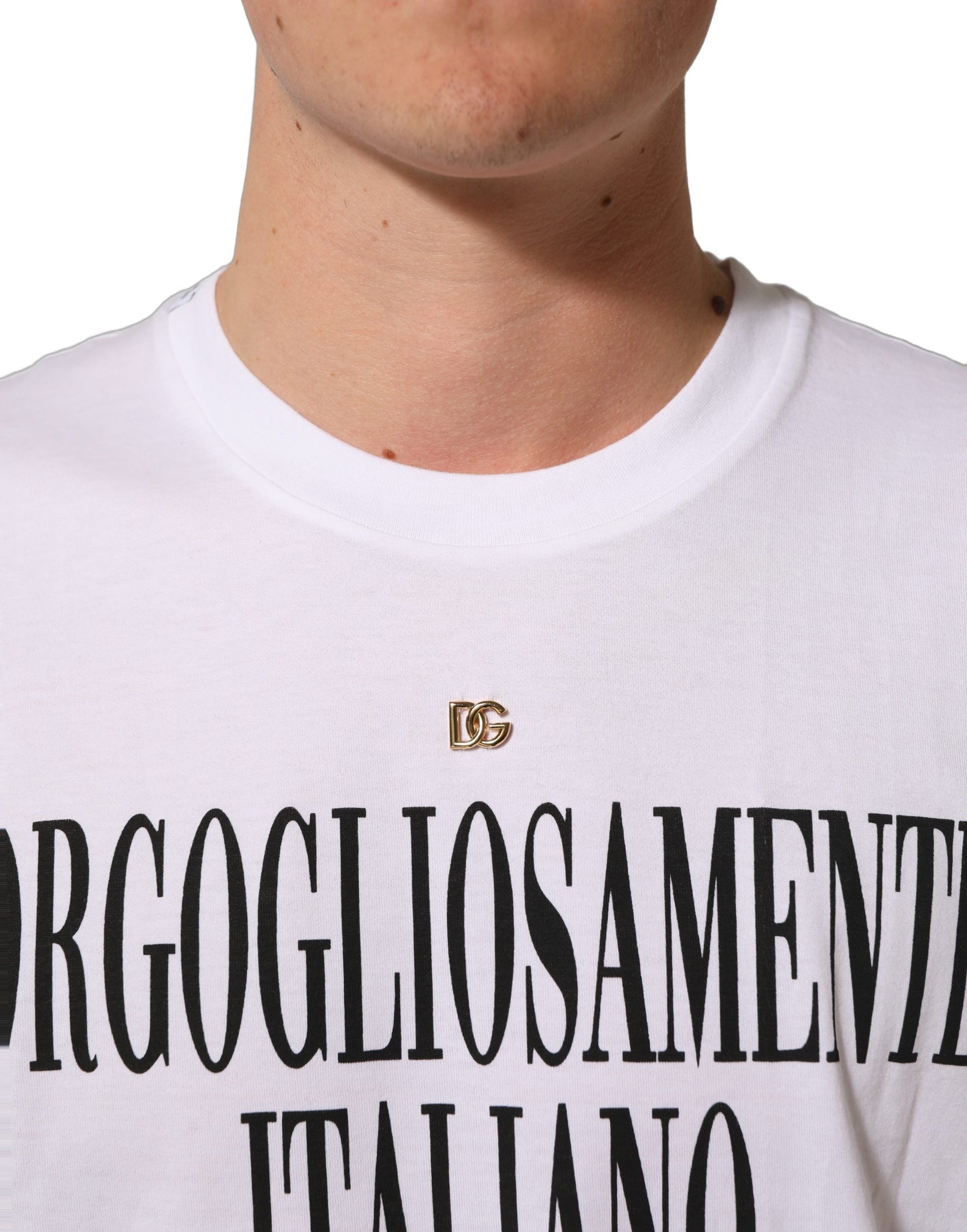 White Logo Round Neck Short Sleeves T-shirt