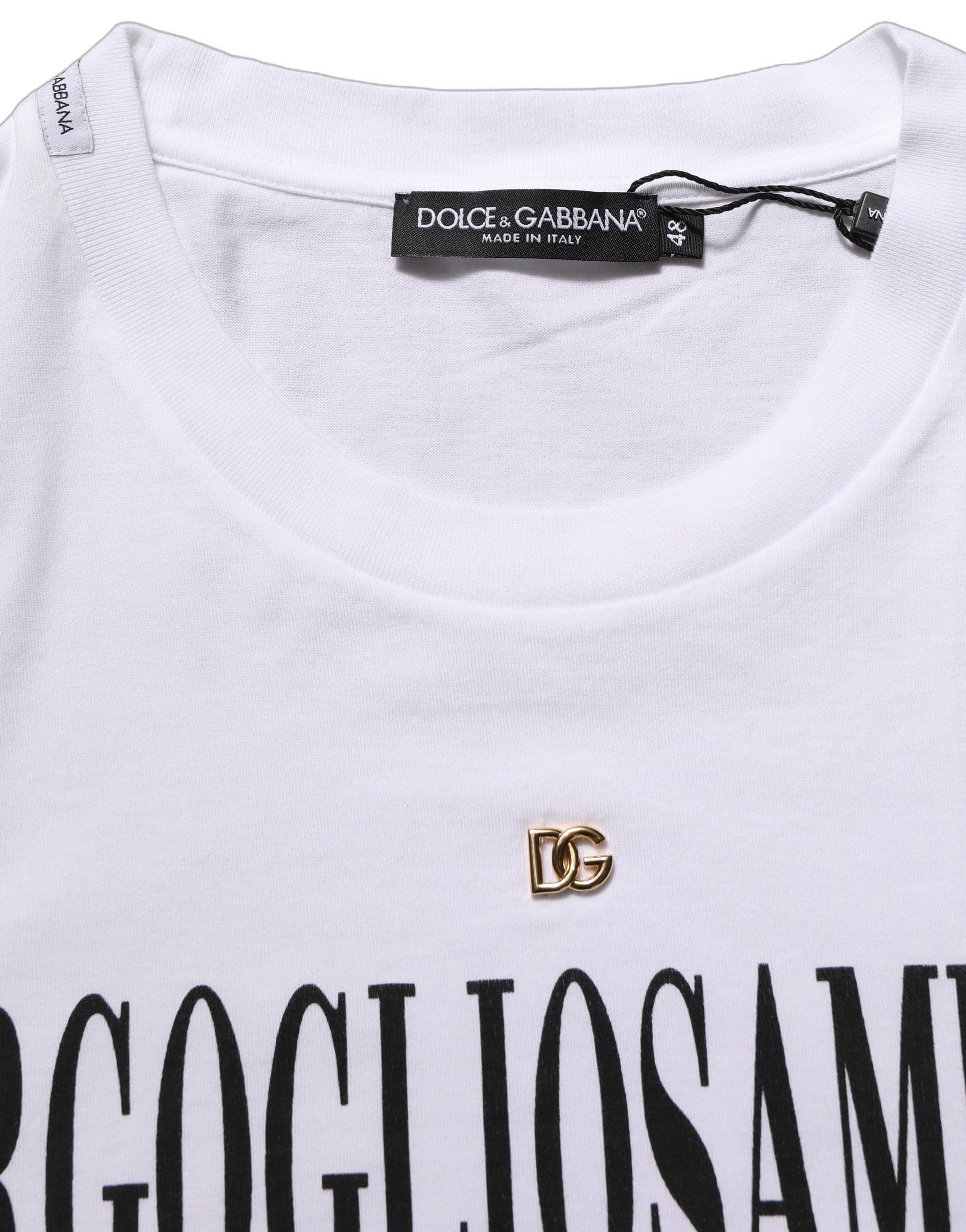 White Logo Round Neck Short Sleeves T-shirt