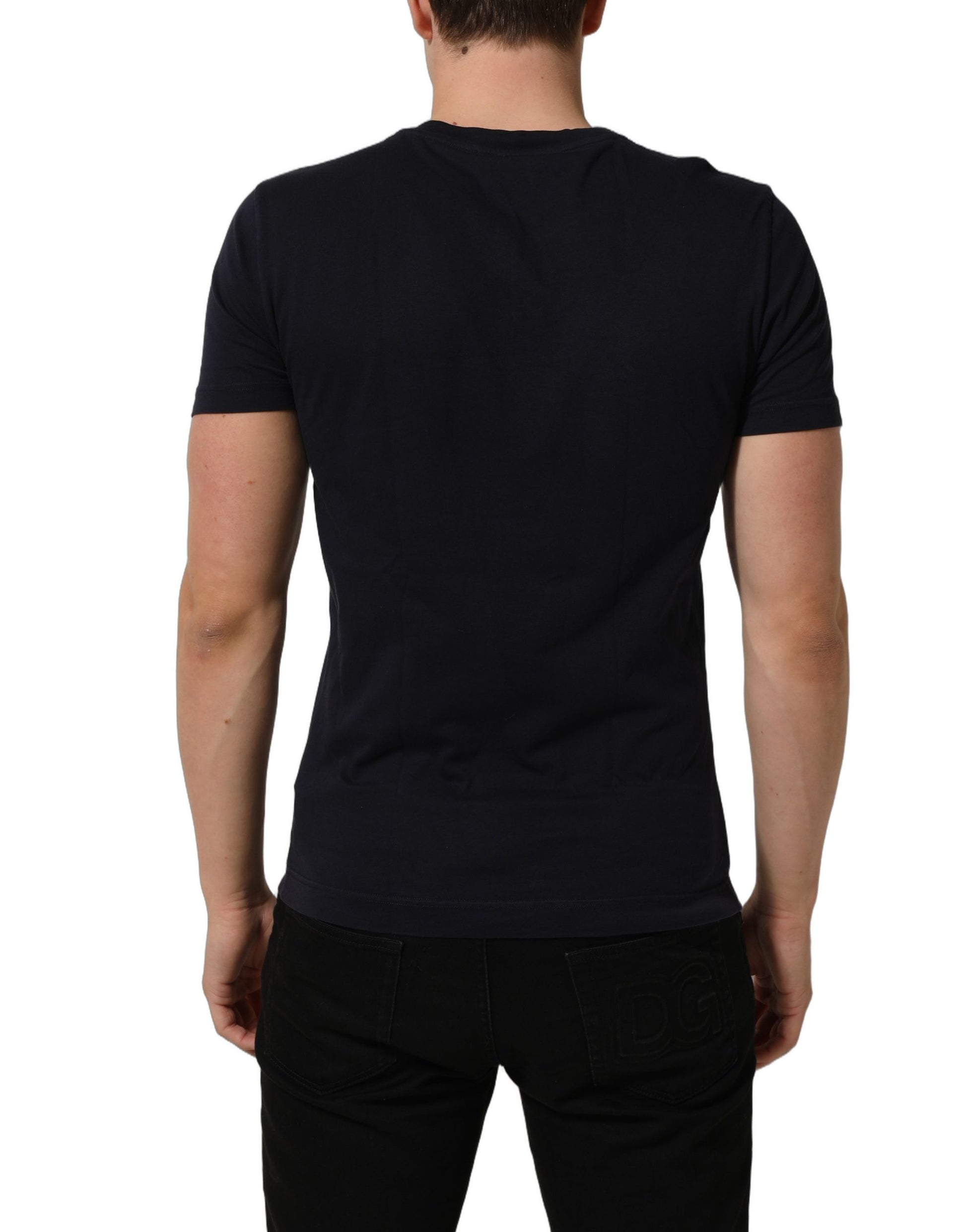 Black Cotton Short Sleeves Crew Neck T-shirt