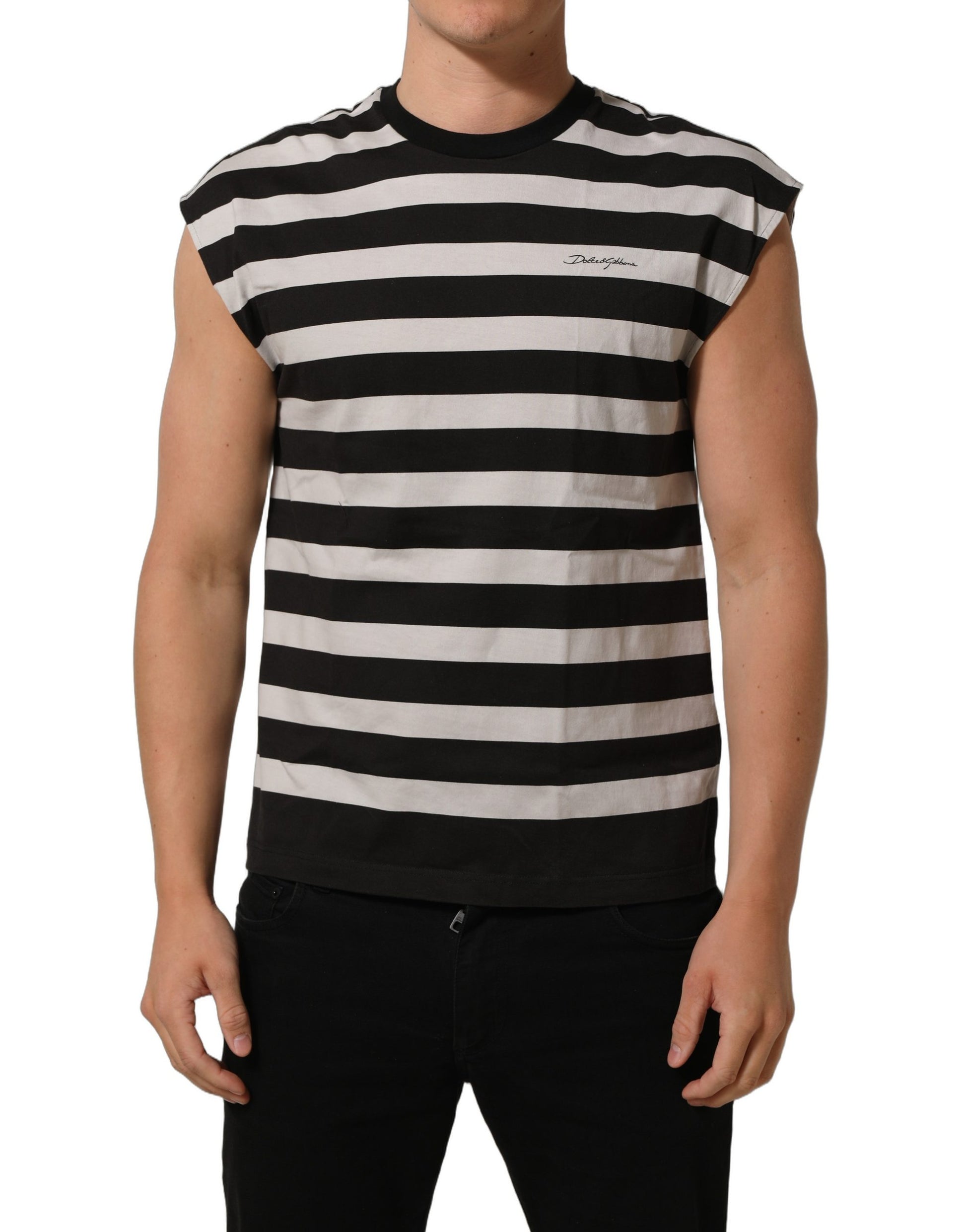 Black White Stripes Cotton Sleeveless T-shirt